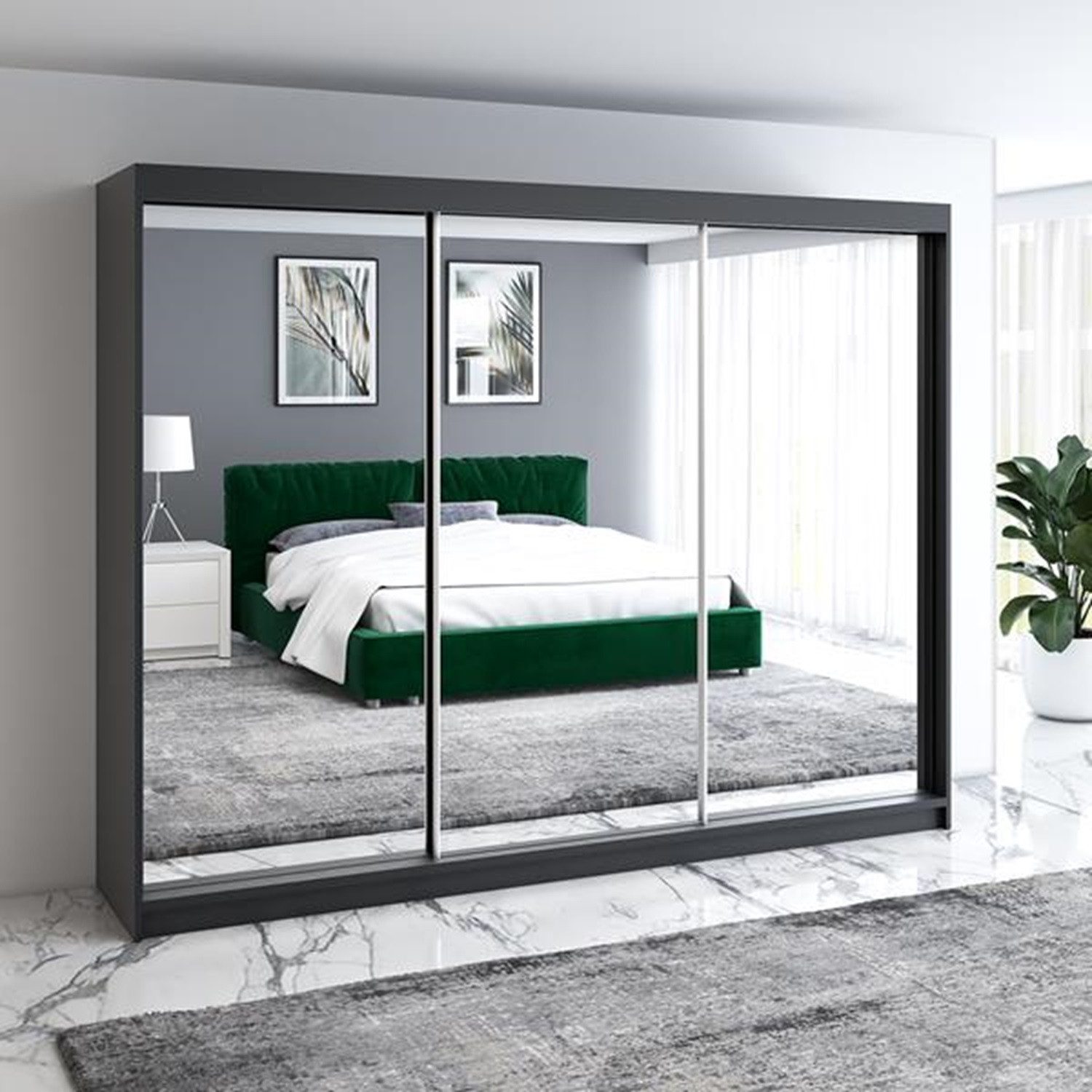 A&J MöbelLand GmbH Schiebetürenschrank ULMA 200 cm 3-türig Schrank 4 Schubl günstig online kaufen