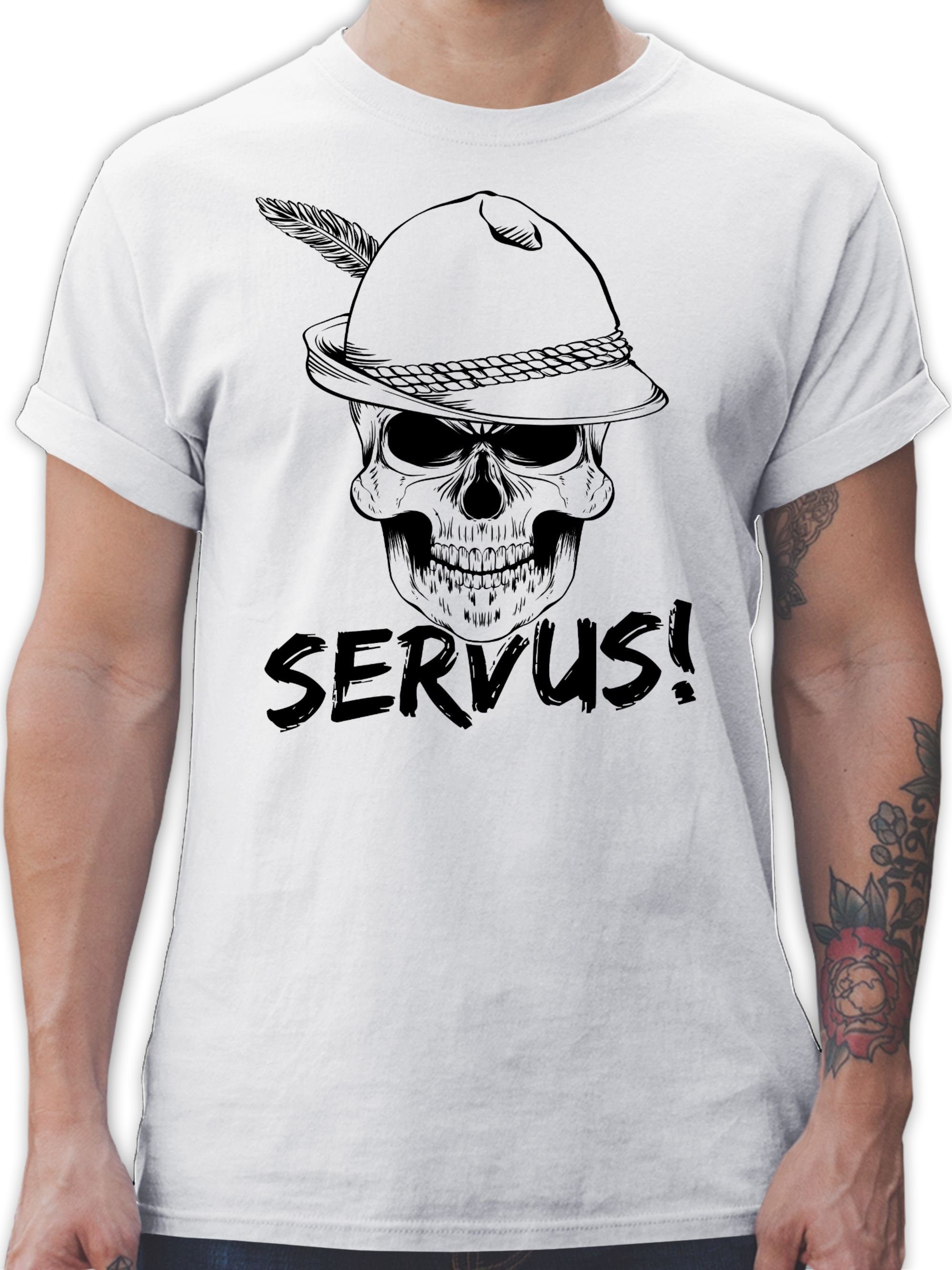 Shirtracer T-Shirt Totenkopf Servus! - schwarz Mode für Oktoberfest Herren 2 Weiß