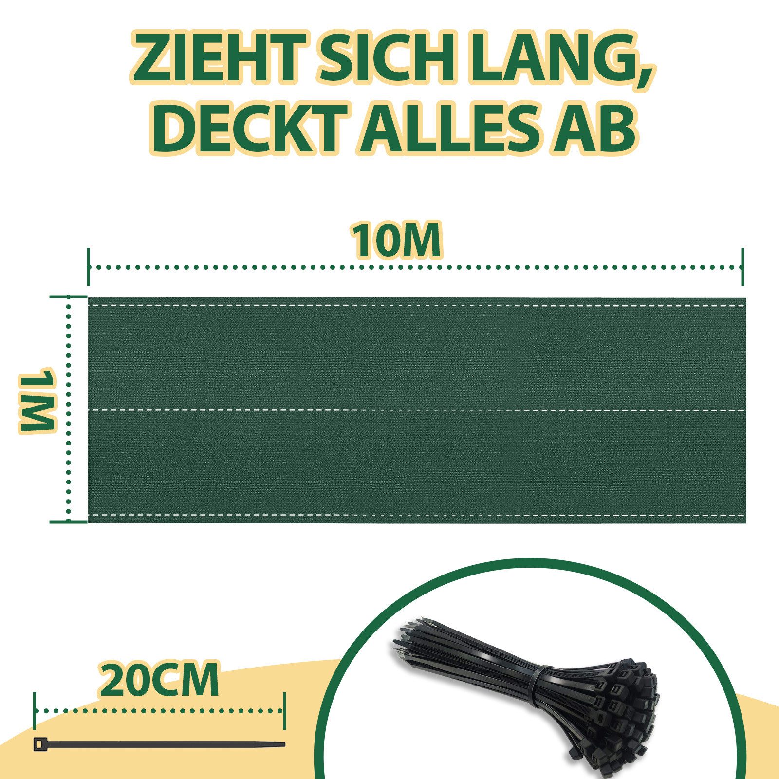 Ferghana Balkonsichtschutz Schatten Sichtschutz Seelenfrieden, Sichtschutz Balkon aus HDPE (Länge: 10 Meter, Höhe optional)für Gitter Geländer Zaun) Blickdicht UV-Schutz, Schattiernetz mit Kabelbinder