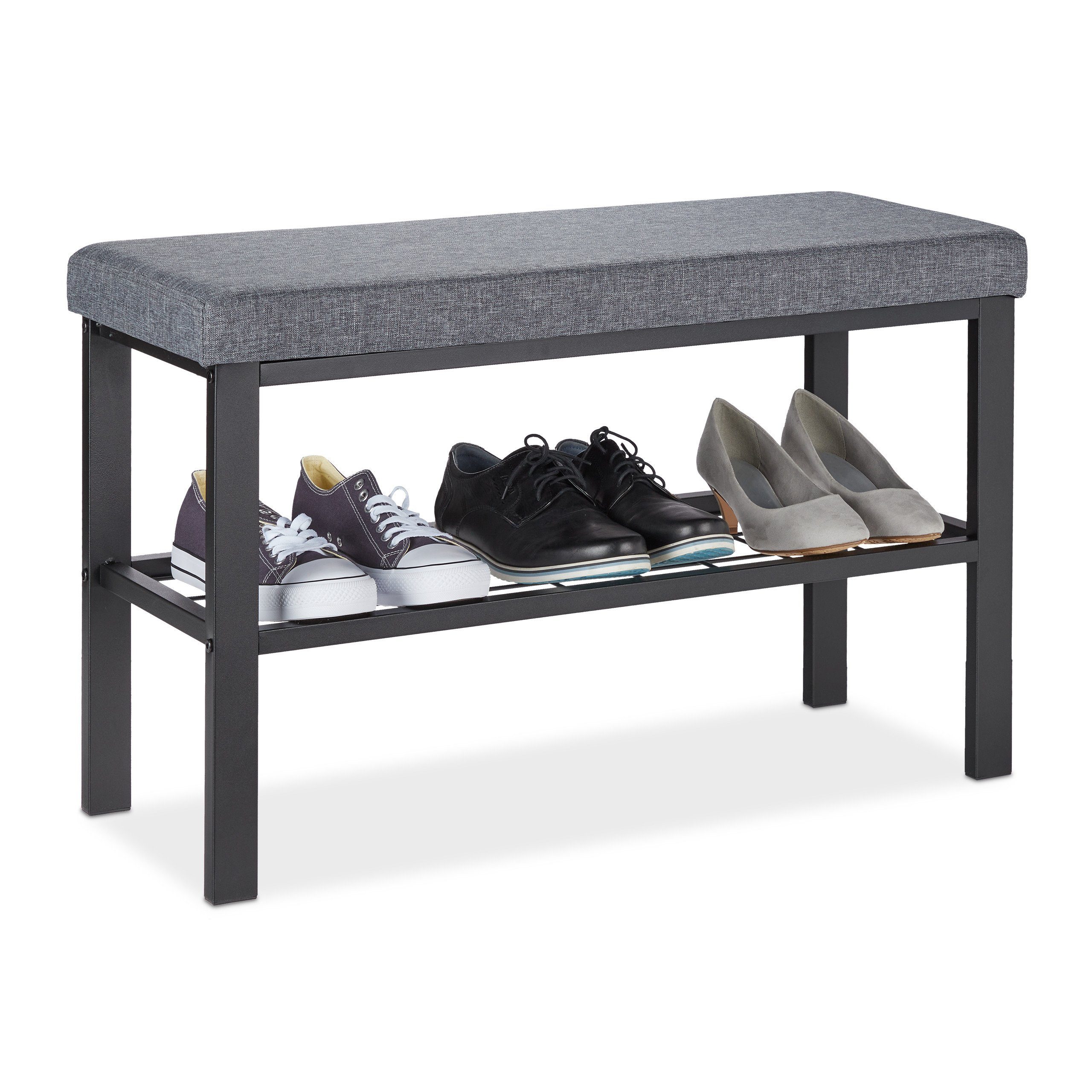 relaxdays Schuhbank in Schwarz Grau