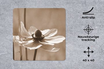 MuchoWow Gaming Mauspad Blume der Anemone Sepia-Fotodruck (1-St), Mousepad mit Rutschfester Unterseite, Gaming, 40x40 cm, XXL, Großes