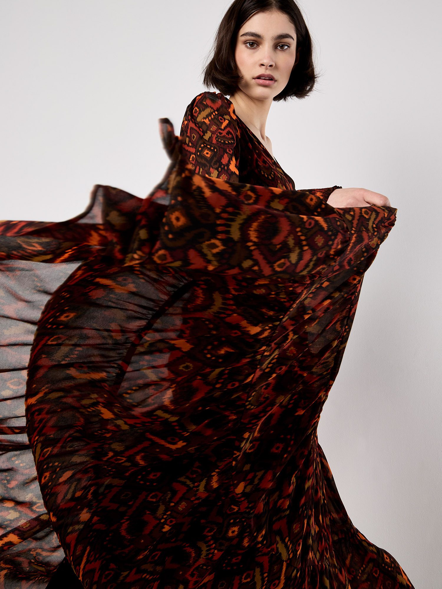 Apricot Druckkleid Maxikleid im Ikat-Design günstig online kaufen