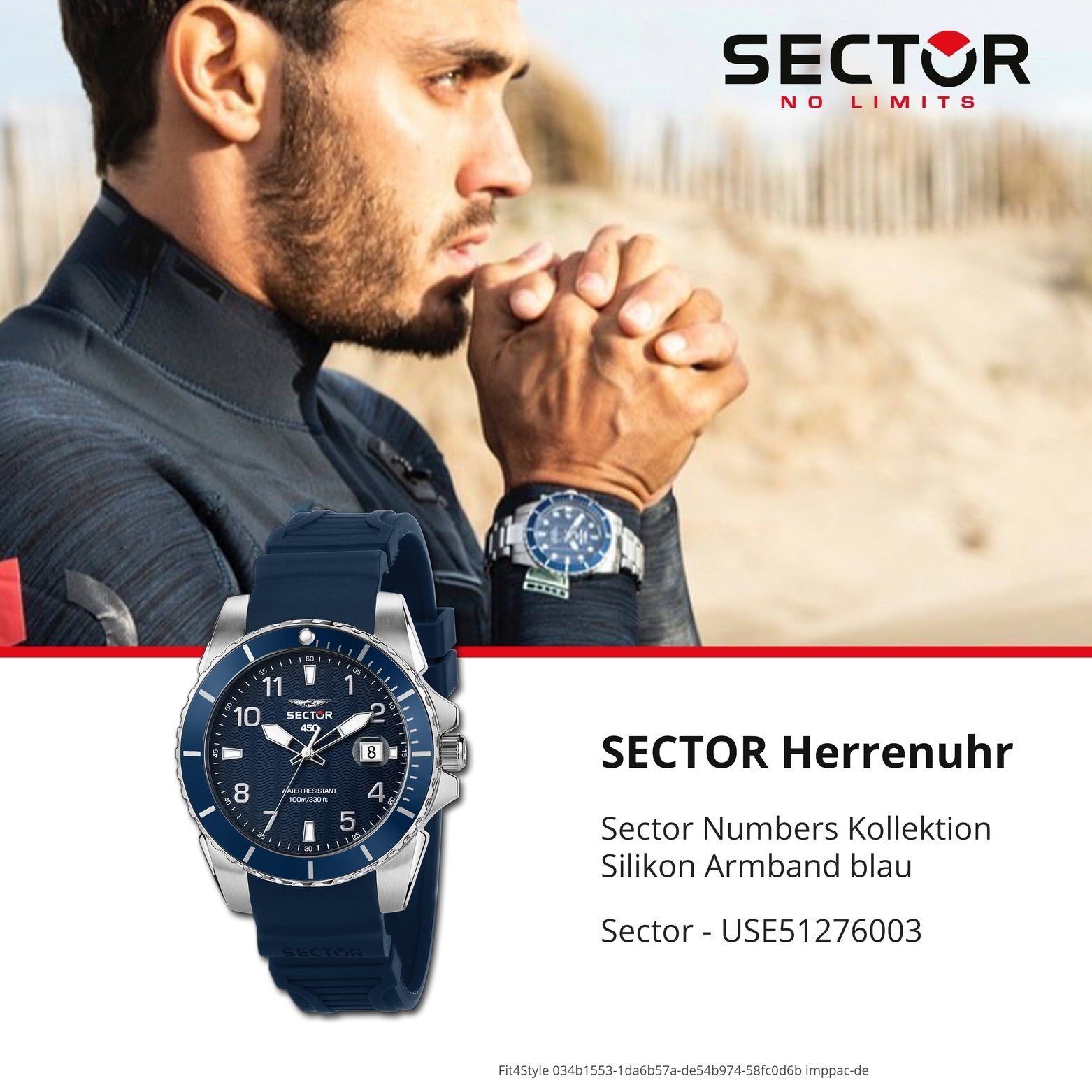 Silikonarmband 44mm), Herren Fashion Sector Armbanduhr (ca. Analog, groß rund, Quarzuhr Sector Herren blau, Armbanduhr