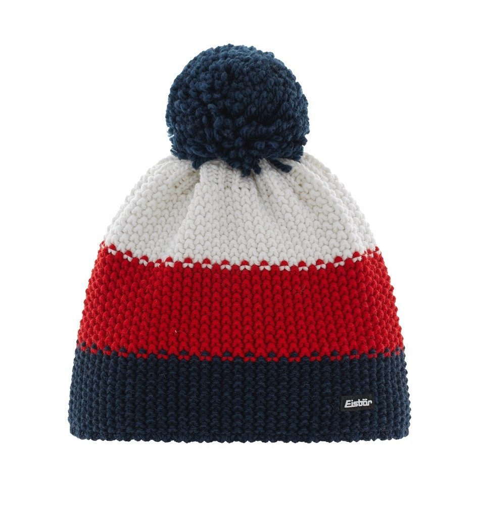 Eisbär Bommelmütze Wintermütze Star mit Bommel (Pompon) dunkelblau/rot/weis günstig online kaufen