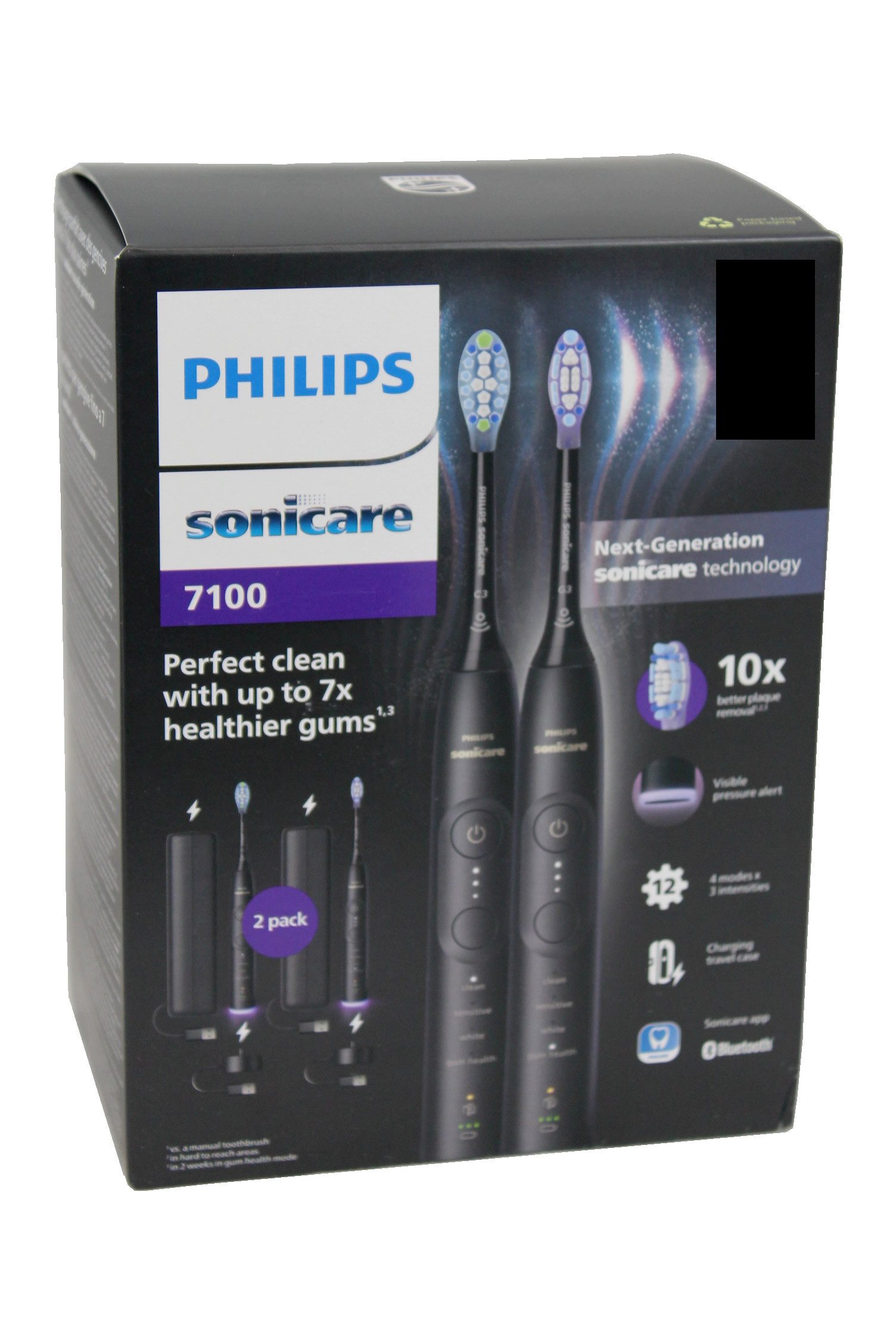 Elektrische Zahnbürste 7100 Schallzahnbürste, 2er-Pack, HX7429/03, Schwarz