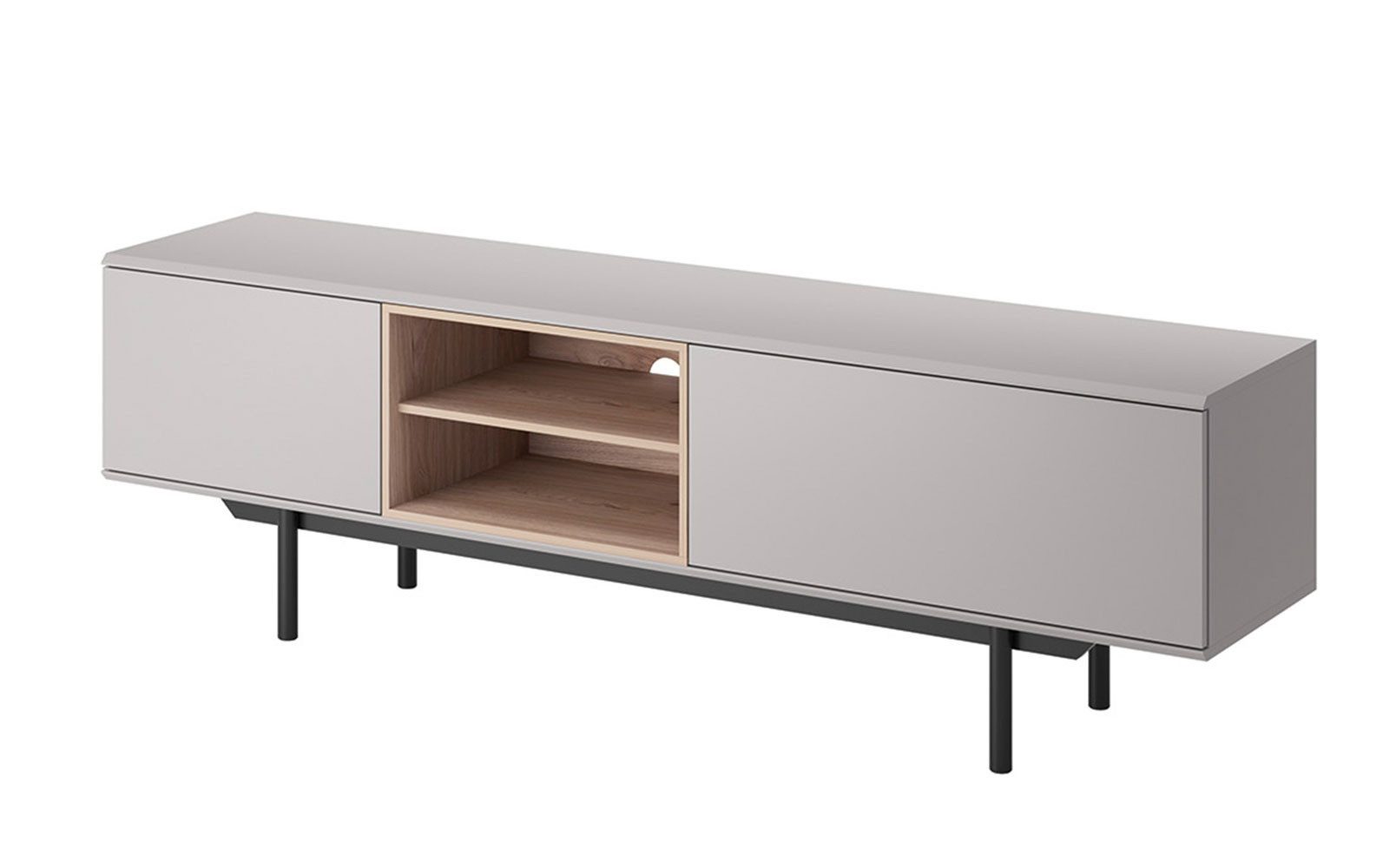 Feldmann-Wohnen Lowboard Inox (mit Klapptüren, mit offenen Fächern, 1 St., moderne Optik, mit Klapptüren, mit offenen Fächern), 175x40x54cm grau / Jackson Hickory