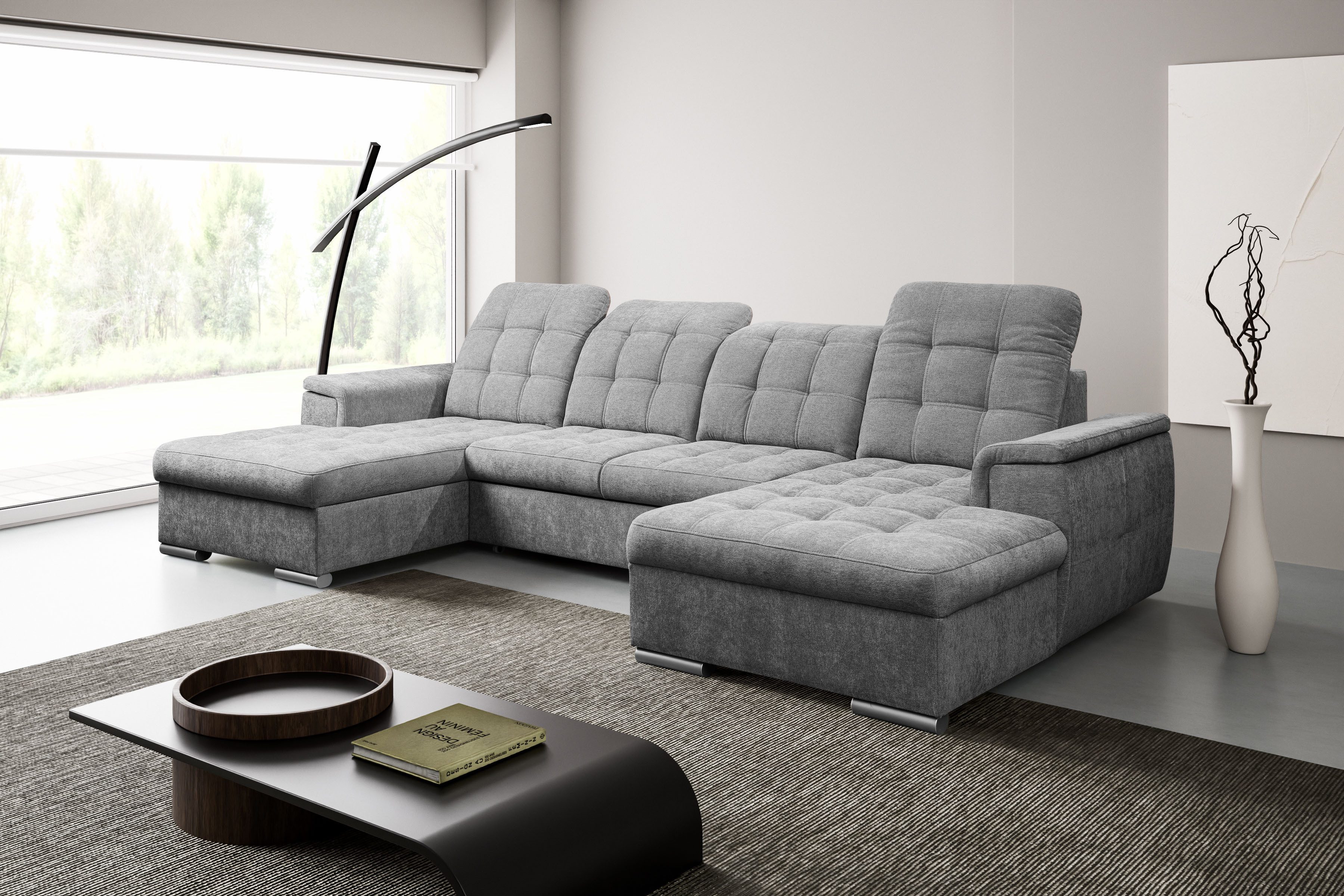 WERK2 Wohnlandschaft Napoli 330 x 174 cm Bett, Bettkasten, verstellbare Kopfteile, bequem, U-Form, XXL, Schlaffunktion, Bettkasten, verstellbare Kopfteile