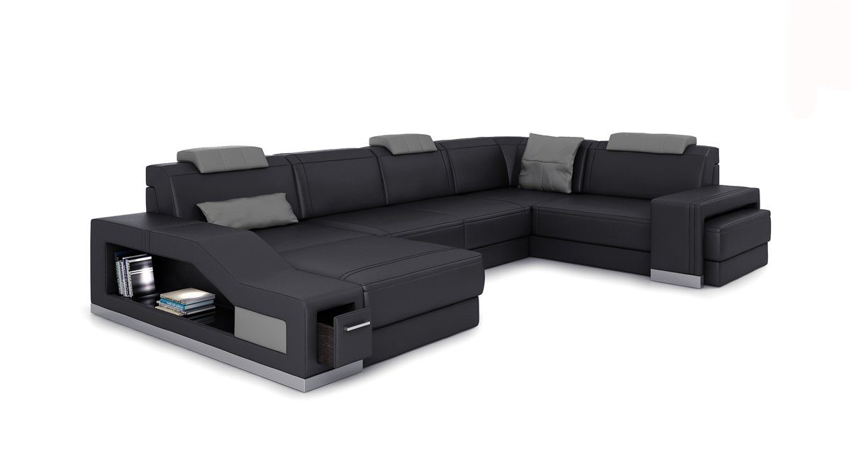 JVmoebel Ecksofa Wohnlandschaft Ecksofa U-form Eckcouch Sofa Couch Couchen Sofas, Made in Europe Schwarz/Grau