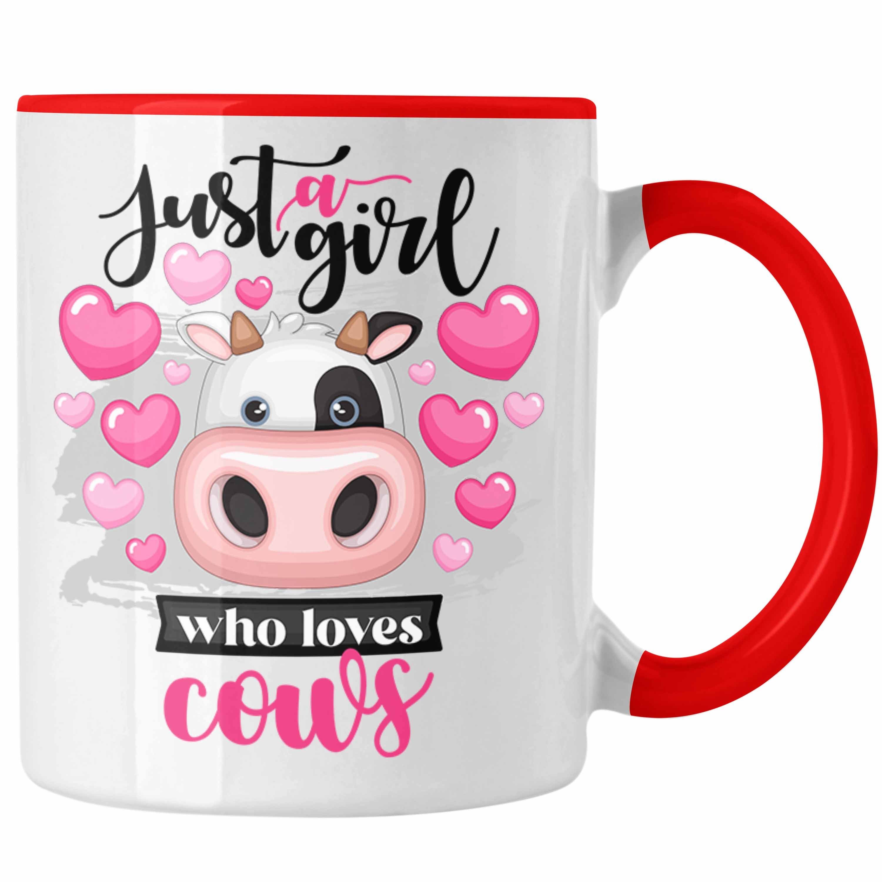 Trendation Tasse Kühe Tasse Geschenk Just A Girl Who Loves Cows Geschenkidee Kuhliebhab Rot