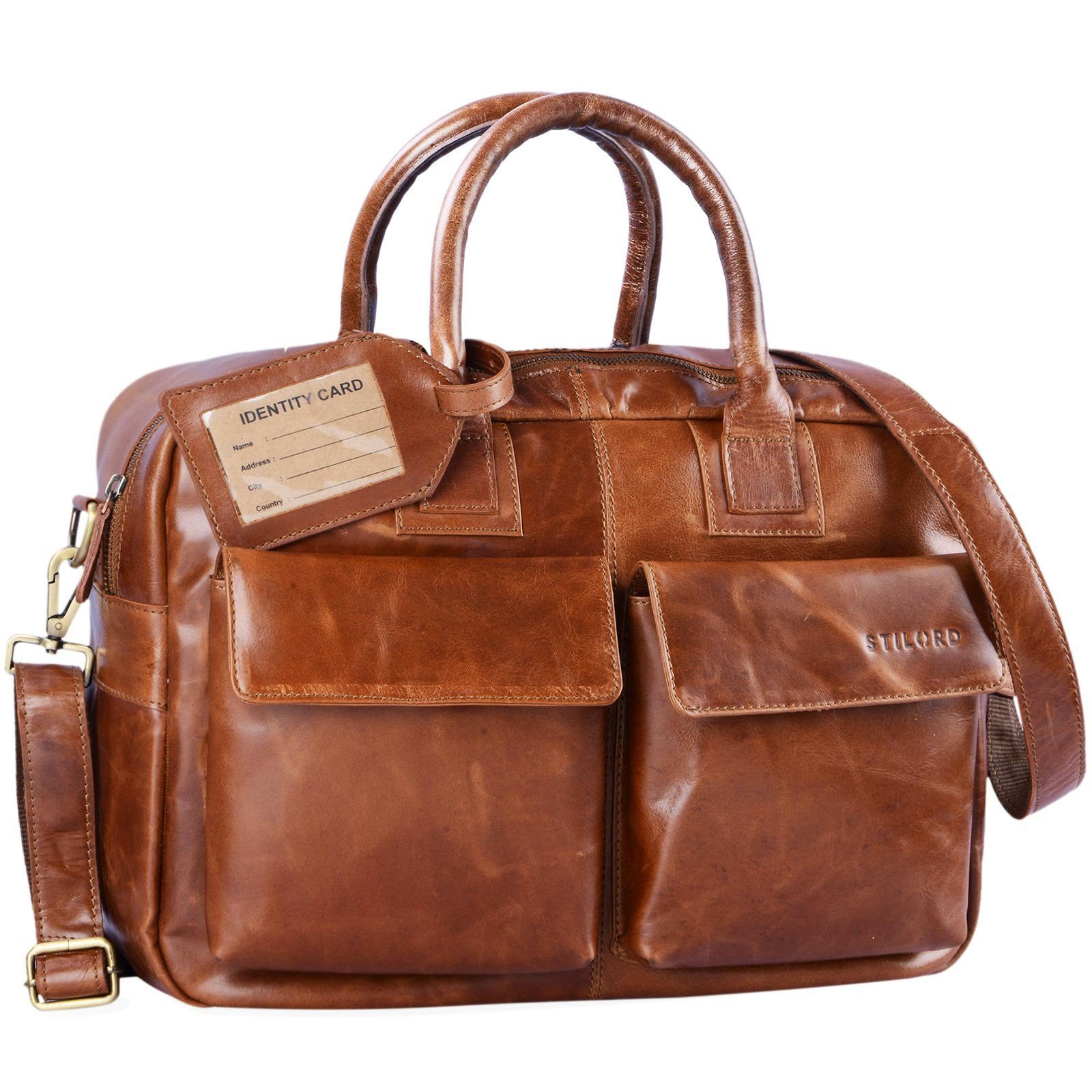 STILORD Laptoptasche "Carlo" Laptoptasche Leder Herren cognac - glänzend