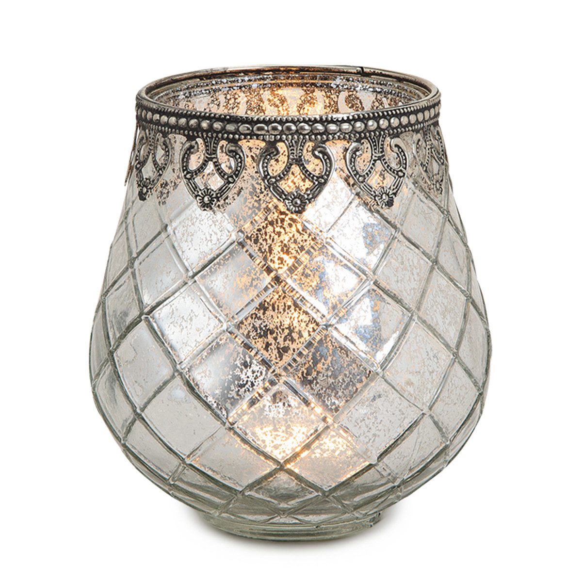 Kerzenhalter Vintage Kerzenglas Laterne als Outdoor Windlicht silber in 14 cm