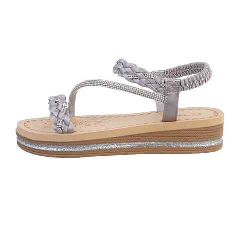 Ital-Design Damen Freizeit Riemchensandalette Keilabsatz/Wedge Keilsandaletten in Grau