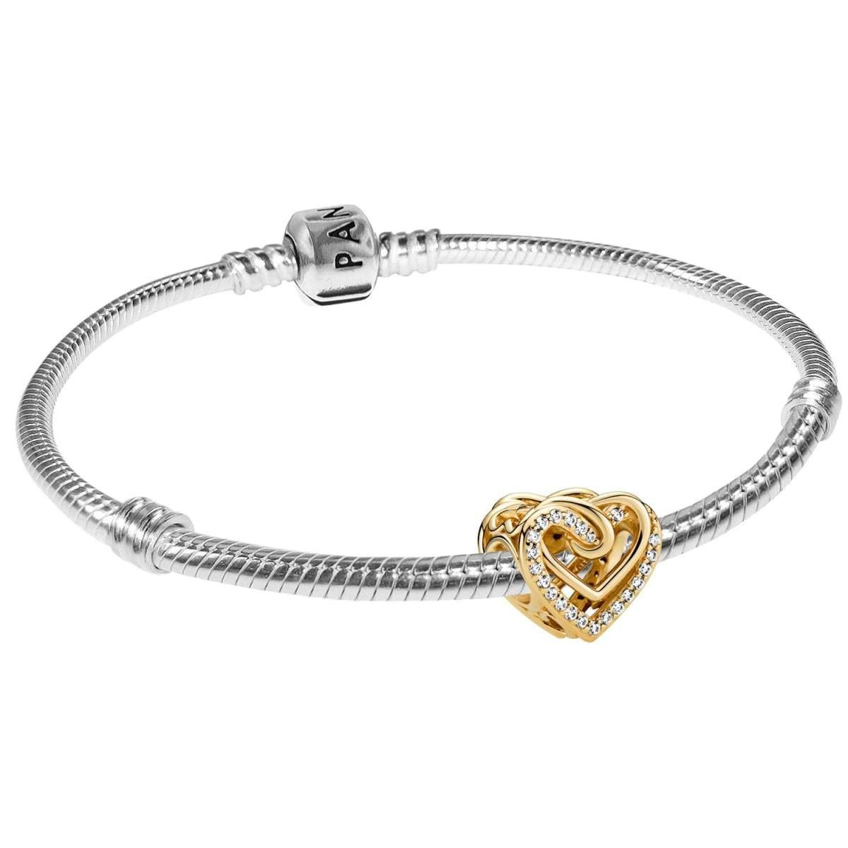 Pandora Silberarmband 41746, für Damen Silber 925 Verschlungenes Herz Goldfarben