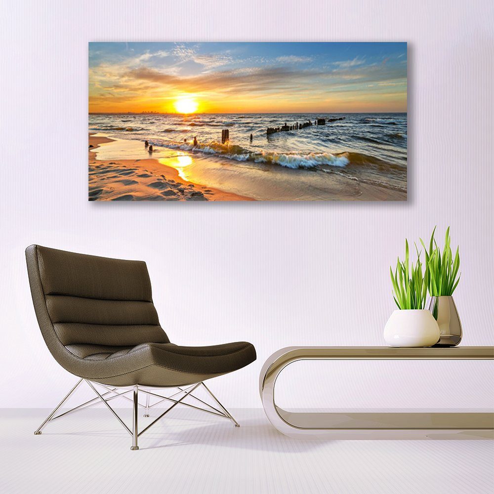 Tulup Leinwandbild XXL Wandbilder Leinwandbilder Bilder Canvas Bild 140 cm x 70 cm, Meer-Sonnenuntergang-Strand, Leinwandbild – Bild 3 von 5