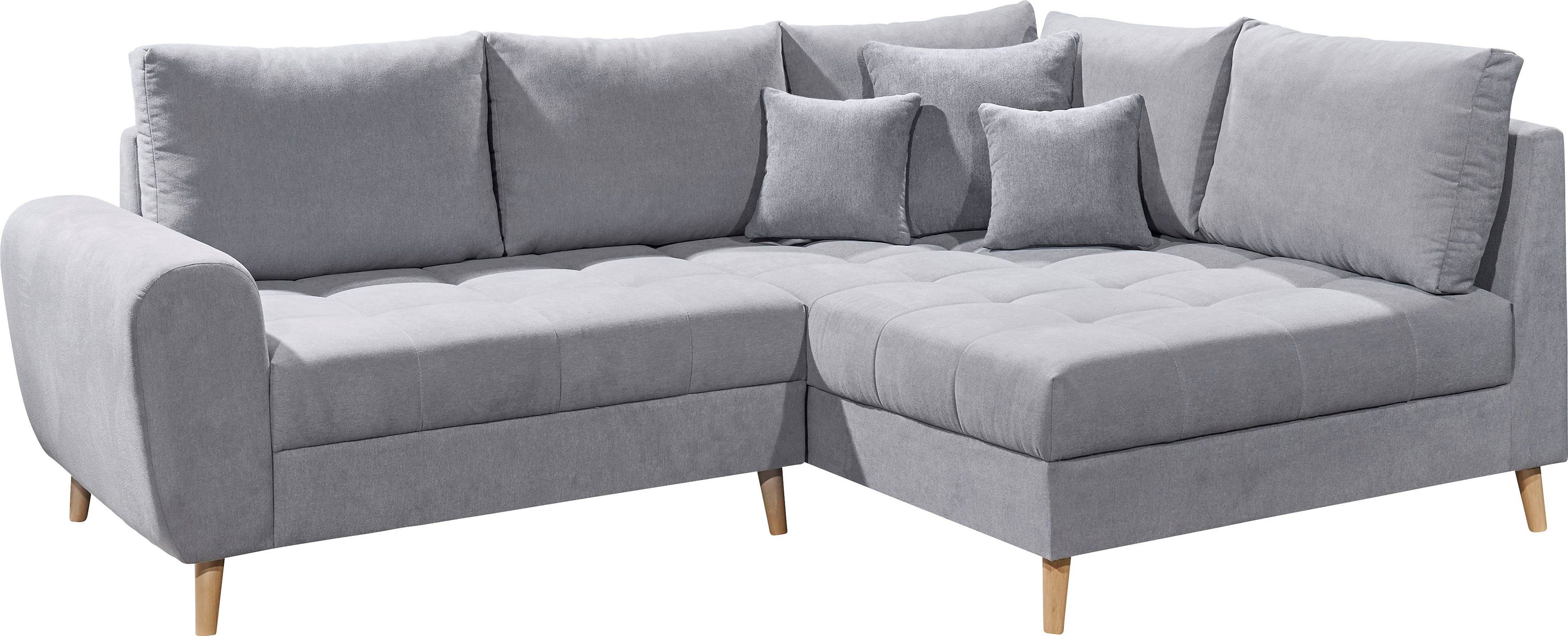 ED EXCITING DESIGN Ecksofa Alice L-Form, Set, mit Hocker & 3 Zierkissen