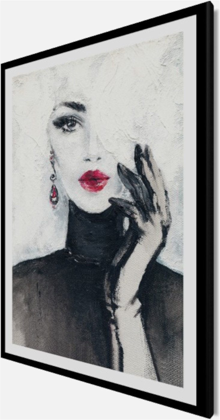 Bönninghoff Bild mit Rahmen Wandbild gerahmt FRAU MIT ROTEN LIPPEN 50x70 cm – Stilvolles, Fashion, Frau (1 St), mit dekorativem Rahmen – Bild 3 von 5