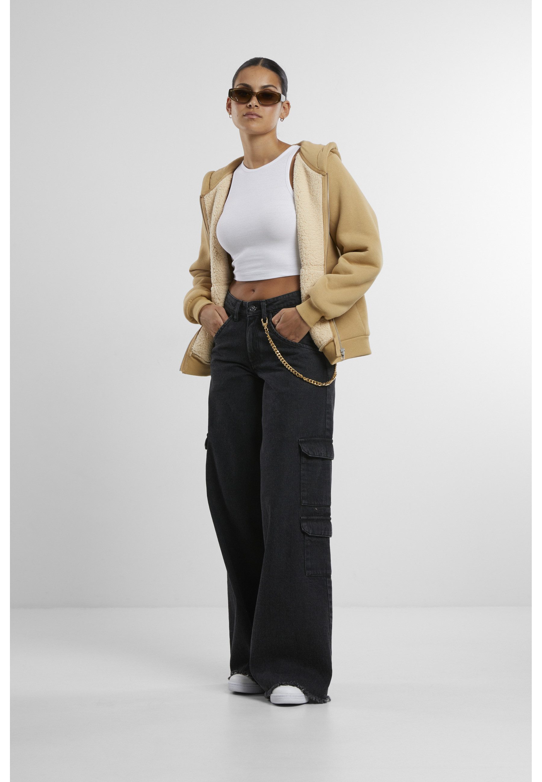 URBAN CLASSICS Sweatjacke Urban Classics Ladies Bonded Sherpa Zip Hoody