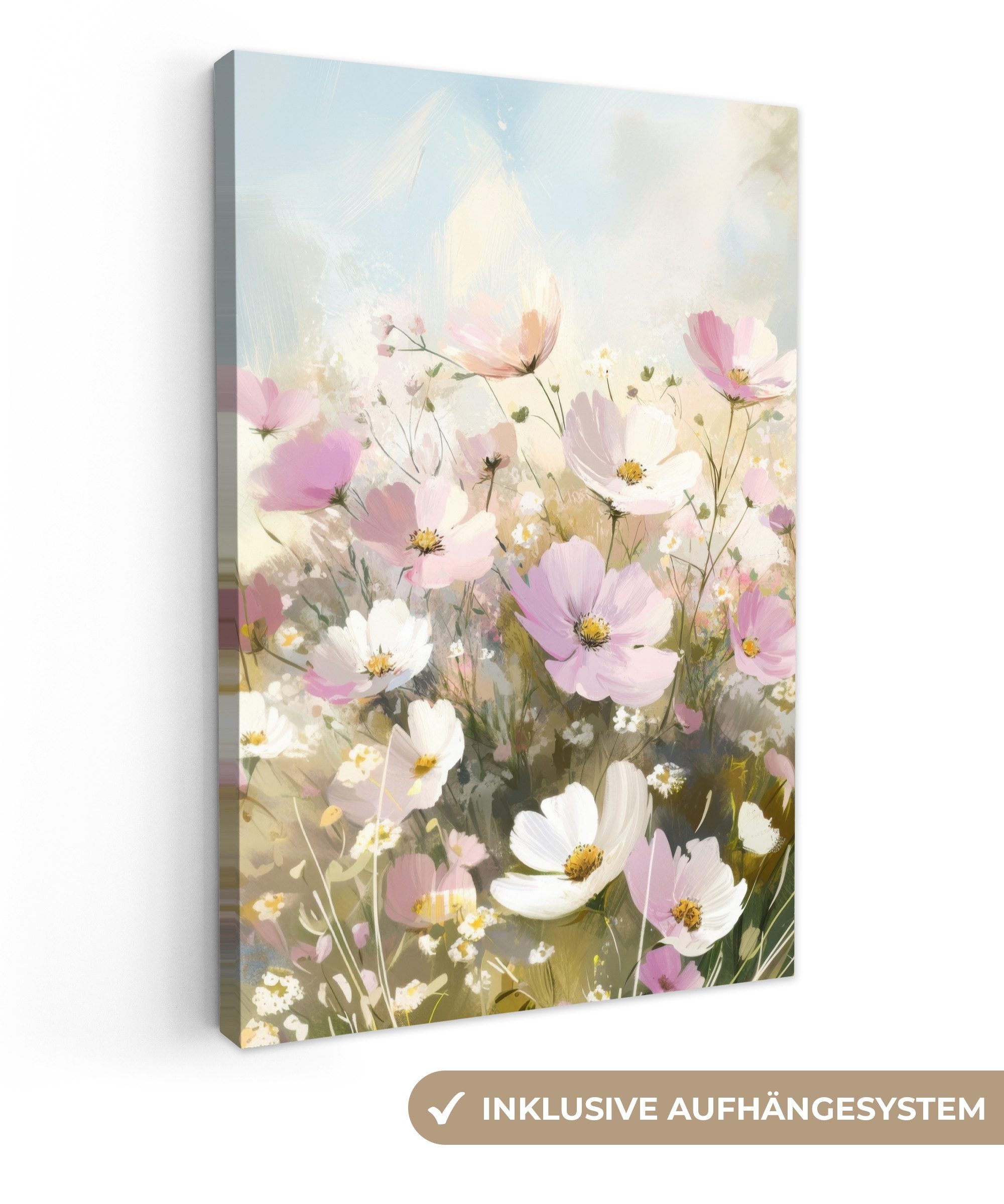 OneMillionCanvasses® Leinwandbild Blumenfeld - Helle Farbtöne - Gemalt, Fot günstig online kaufen