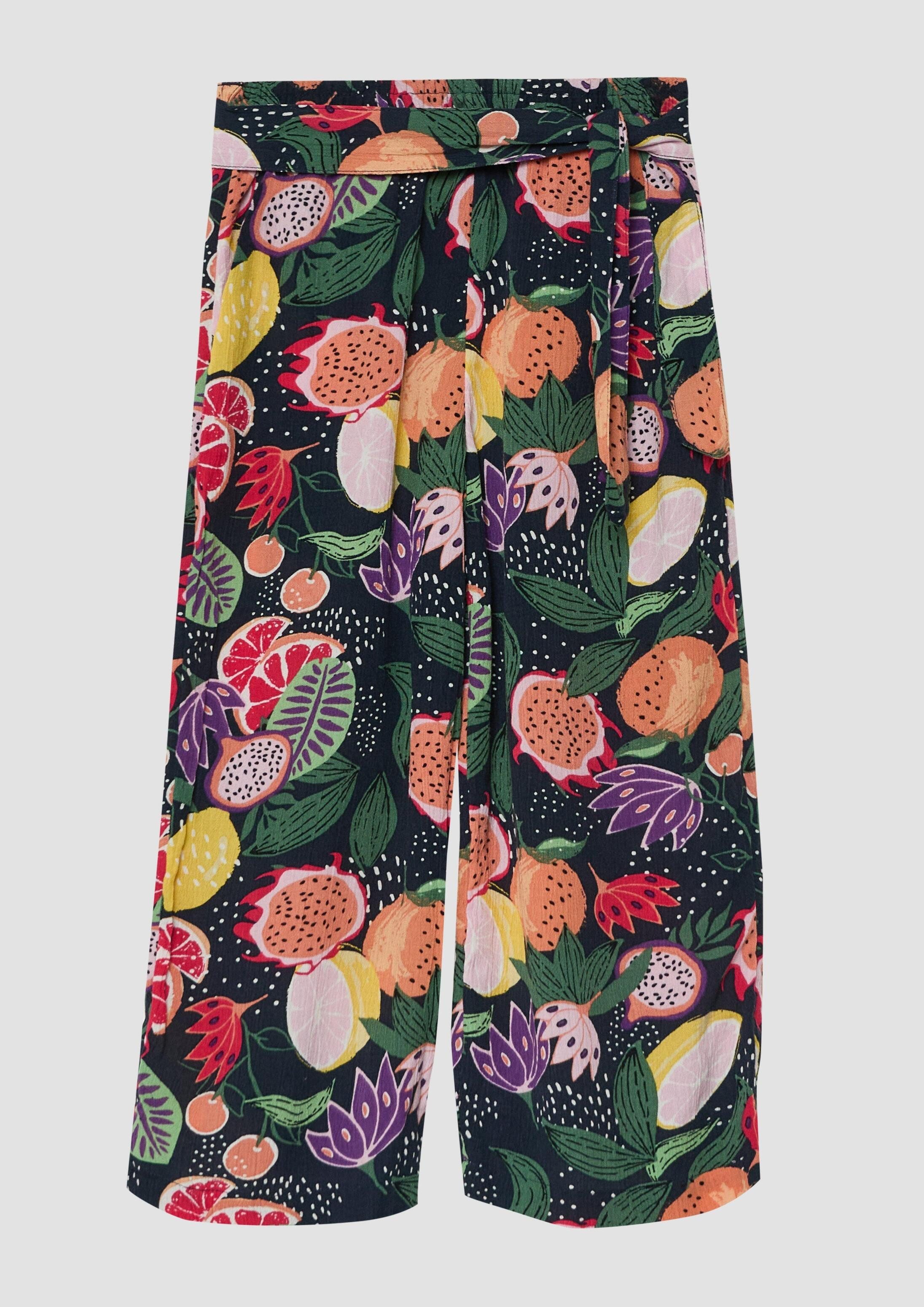 s.Oliver Chinos Hose Wide-Leg-Hose aus strukturierter Viskose mit Bindegürtel