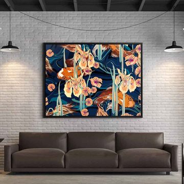 DOTCOMCANVAS® Leinwandbild Koi Flower Spin, Leinwandbild Koi Fische Blumen orange beige blau florales Wandbild