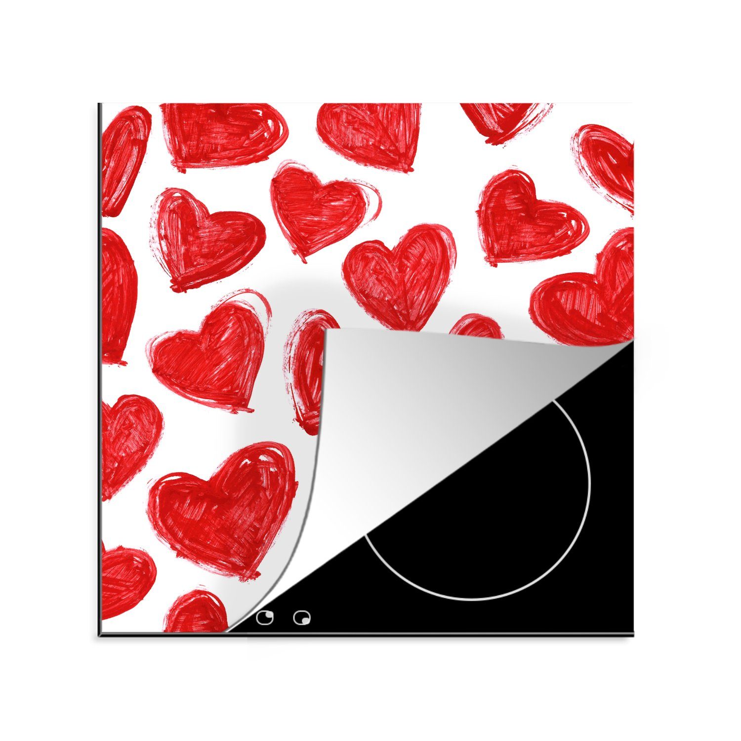 MuchoWow Herdblende-/Abdeckplatte Herz - Rot - Muster, Vinyl, (1 tlg), 78x78 cm, Ceranfeldabdeckung, Arbeitsplatte für küche