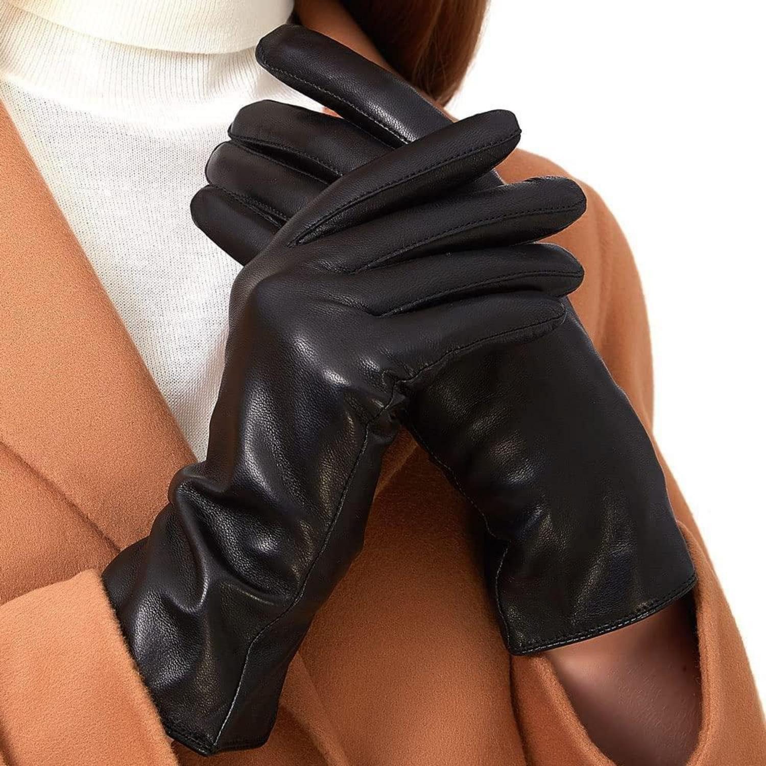 LuxusKollektion Lederhandschuhe Lederhandschuhe Damen Lamm Schwarz L (1-St)