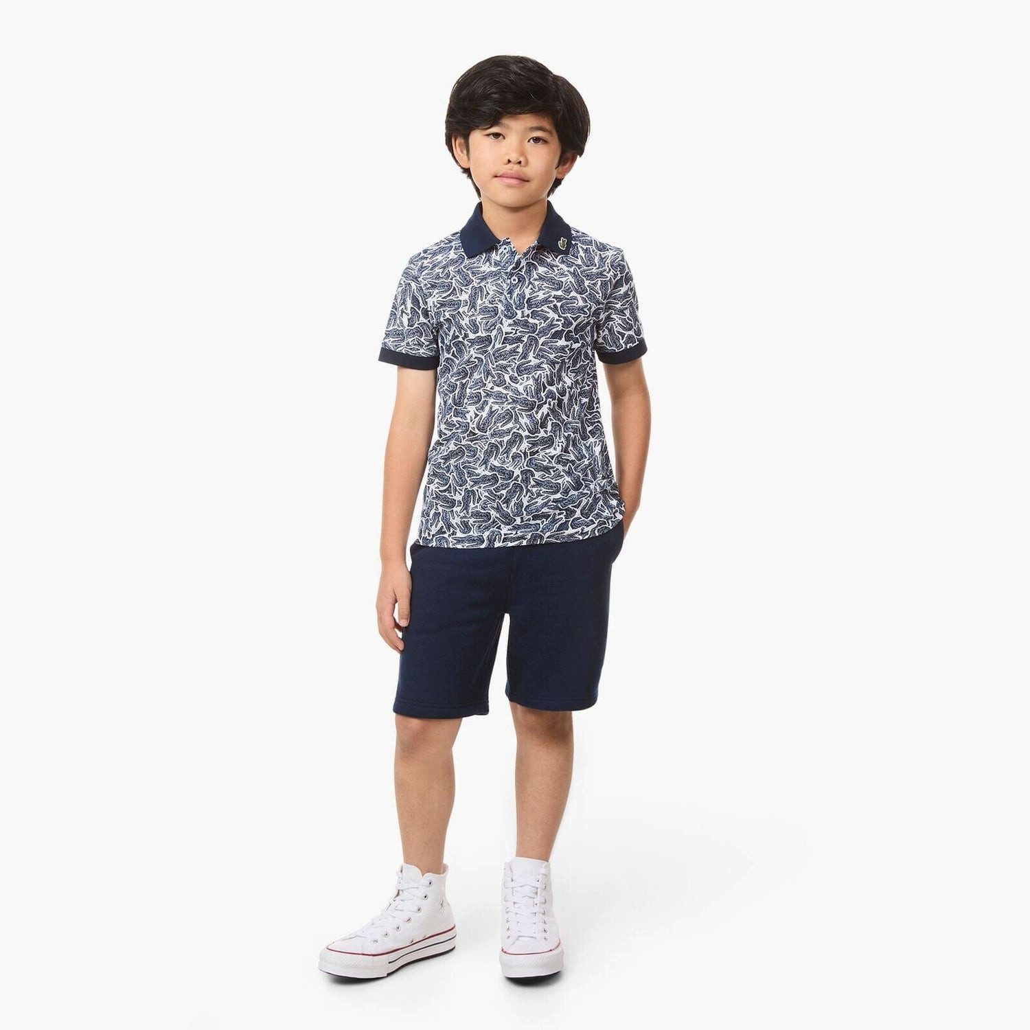 Lacoste Poloshirt LACOSTE Kids Polo „Allover Crocs“ – Navy Blue