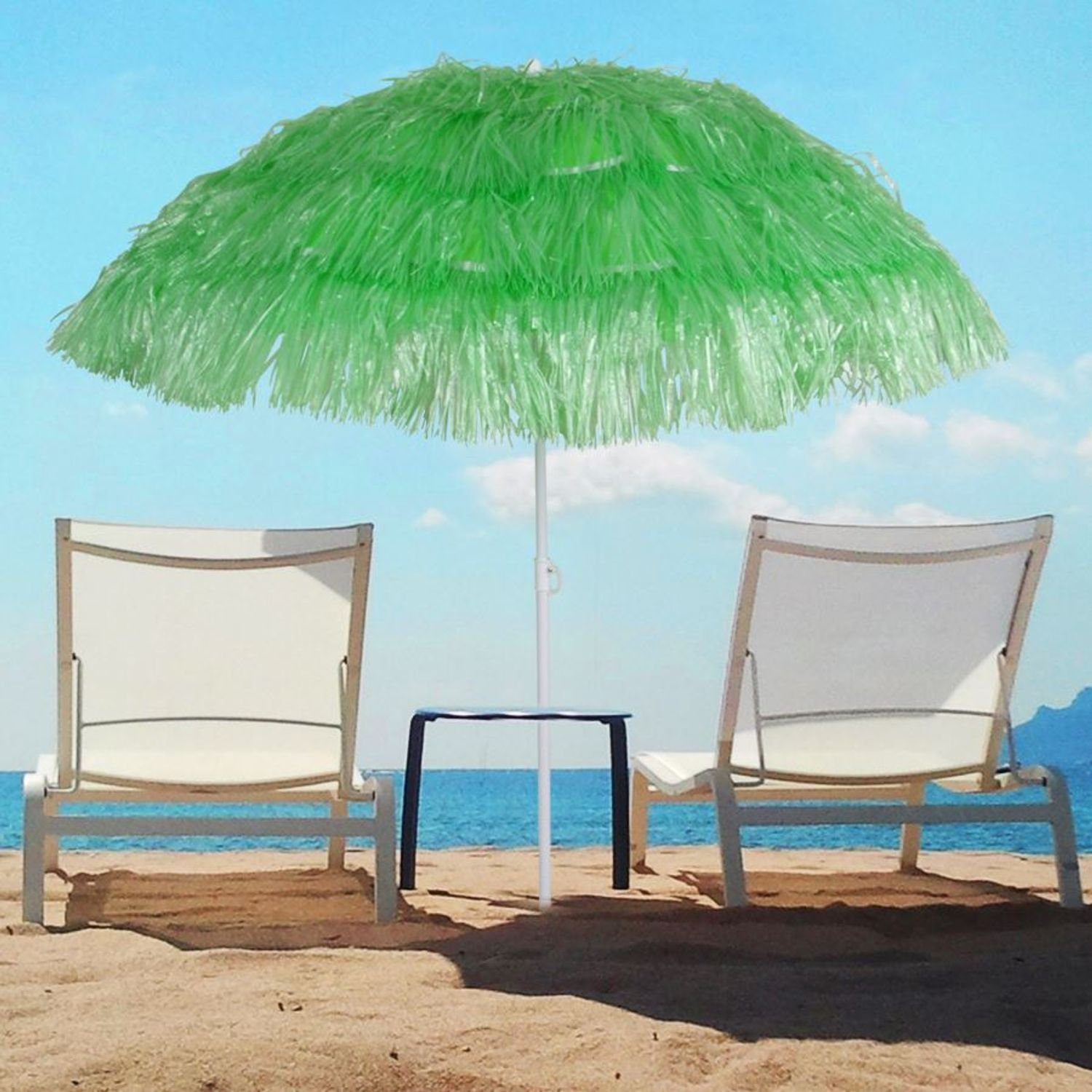Sonnenschirm Strand Hawaii Fransen UV Schutz Erdspieß Knickbar Orange Gelb, Picknick & Strand, Freizeit