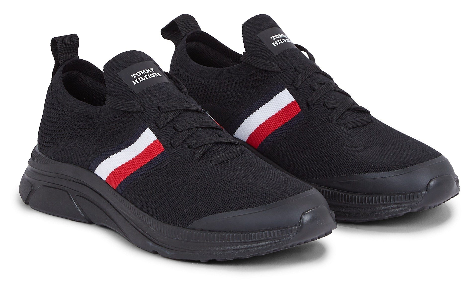 Tommy Hilfiger MODERN RUNNER KNIT STRIPES ESS Slip-On Sneaker Schnürschuh, Freizeitschuh, Slipper mit seitlichen Streifen