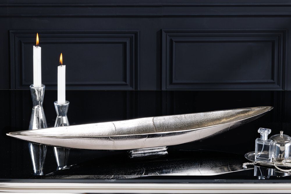 riess-ambiente Dekoschale SILVER LEAF 80cm silber (Einzelartikel, 1 St), Wohnzimmer · Metall · Blatt-Design · Handarbeit · Accessoire