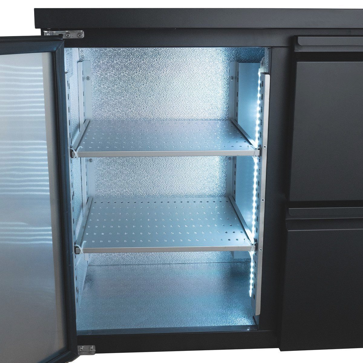 GastroHero Kühlschrank Kühlschrank Barkühltisch 1 Tür 4 Schubladen 200 cm Getränkekühlung BKT-ECO1/4, 867 cm hoch, 200.2 cm breit