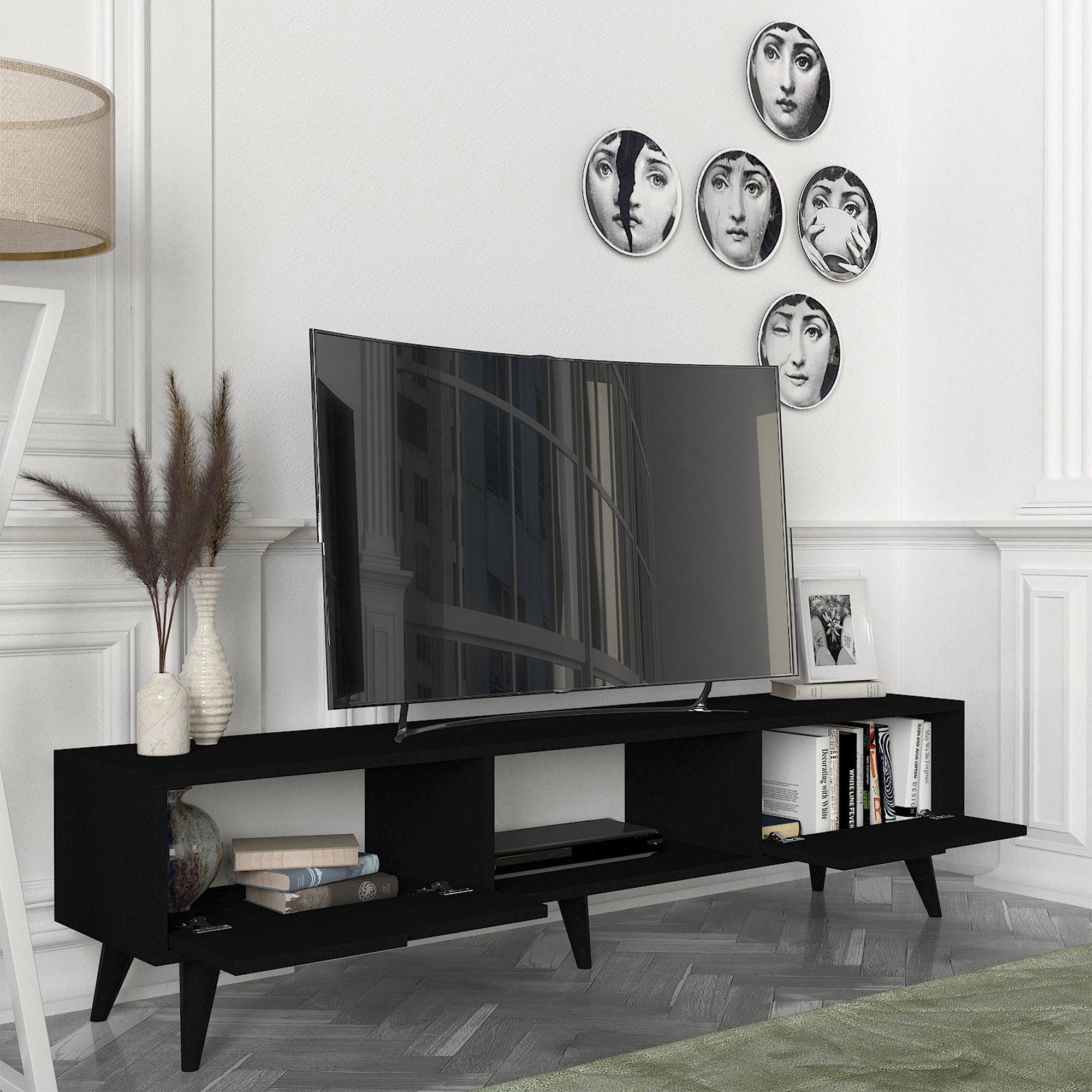 en.casa TV-Schrank »Kullila« mit 2 Türen 160 x 35 x 40 cm Schwarz