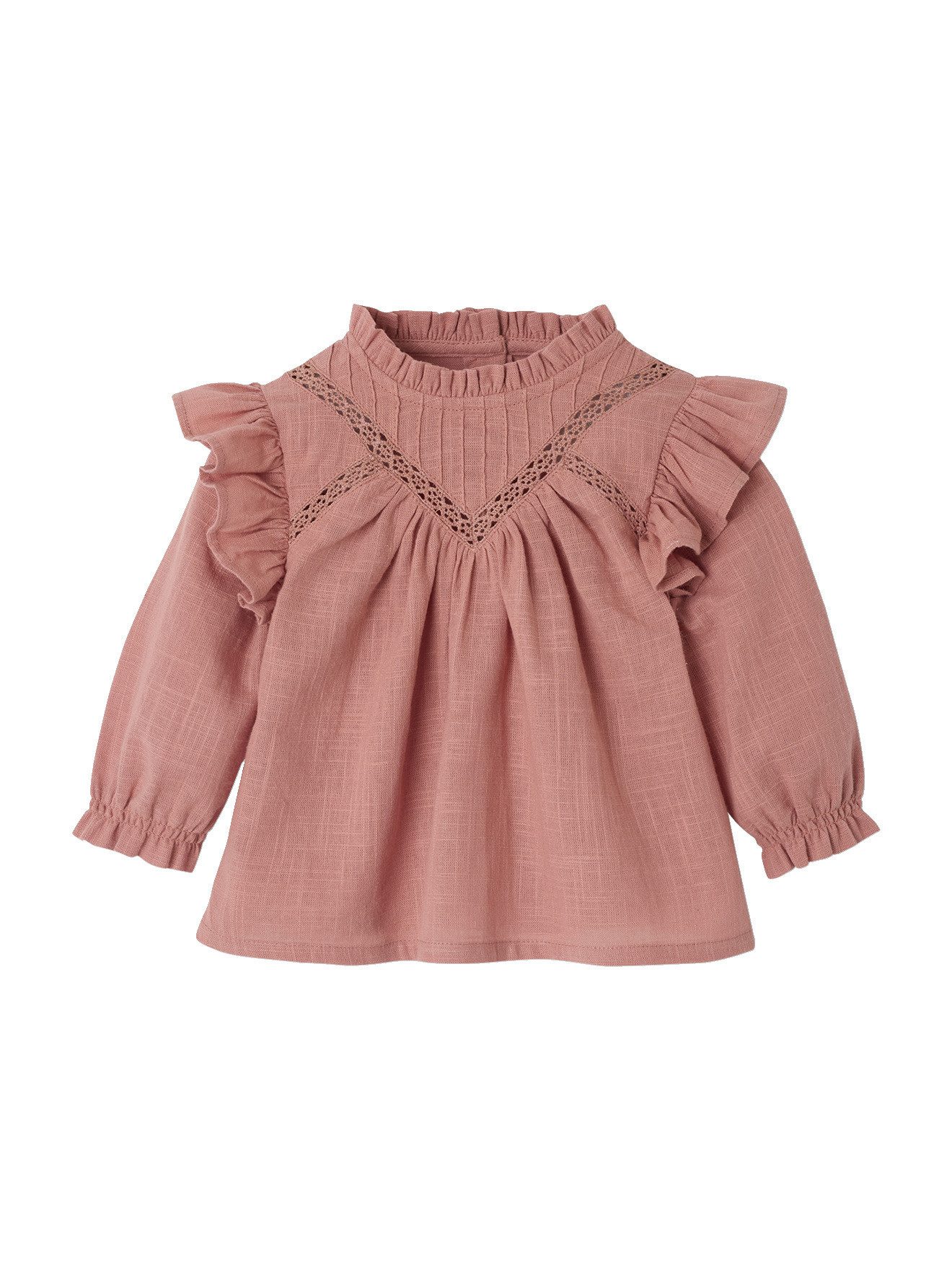 vertbaudet Langarmhemd Mädchen Baby Bluse mit Volants, Struktureffekt Volant