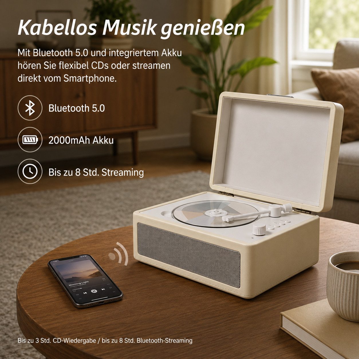 Tekoo Tragbarer CD-Player Bluetooth mit Akku, Sanyo Laser & USB CD-Player (Bluetooth, Bluetooth 5.0, Sanyo Laser-Einheit, AUX-Eingang/Ausgang)