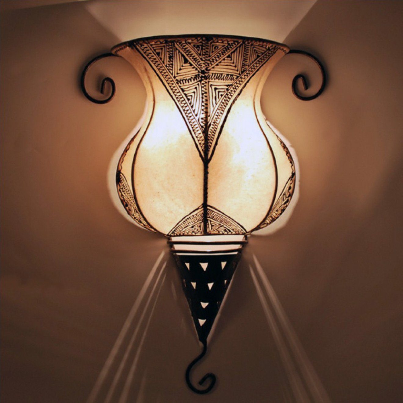 l-artisan Wandleuchte, Marokkanische Leder Wandlampe, Orientalische Wandschirm GEDIRA, ohne Leuchtmittel Natur