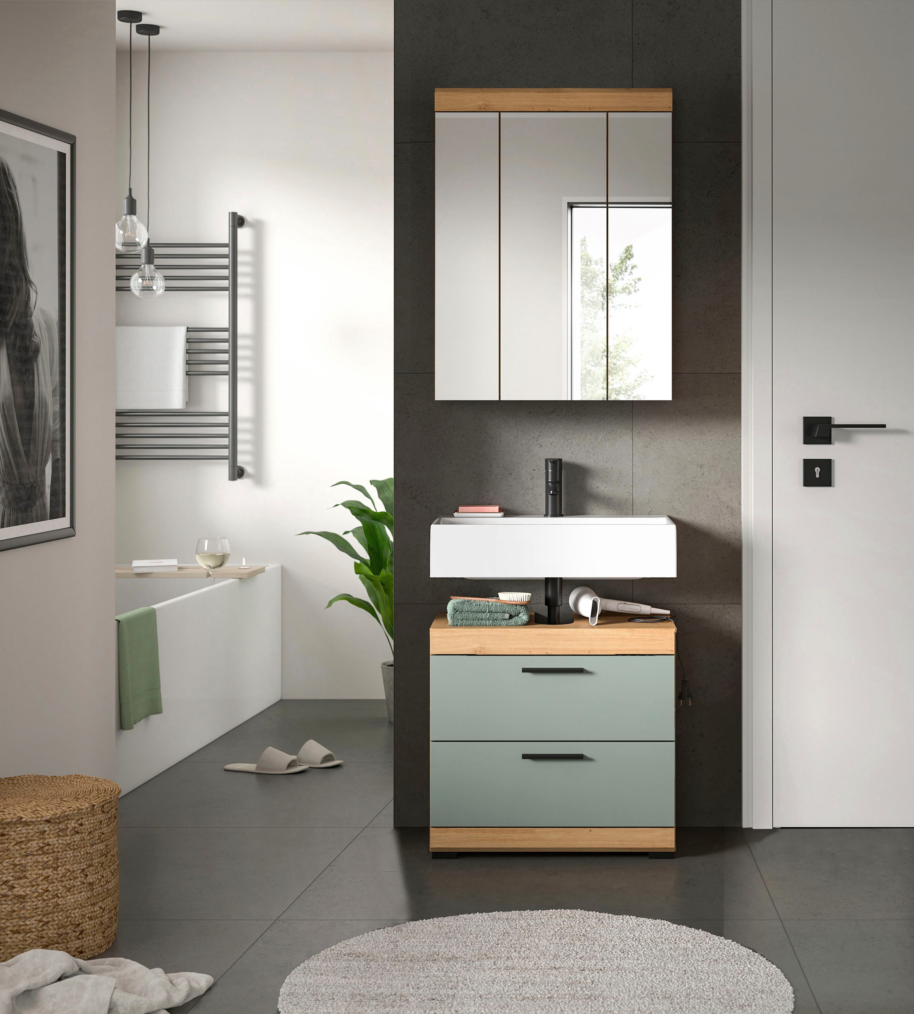 welltime Badmöbel-Set SIENA, 2 tlg., bestehend aus: Waschbeckenunterschrank, Spiegelschrank, (Set, 2-St., TOPSELLER), in verschiedenen Farben erhältlich, Badmöbel, Kombination, Badezimmer