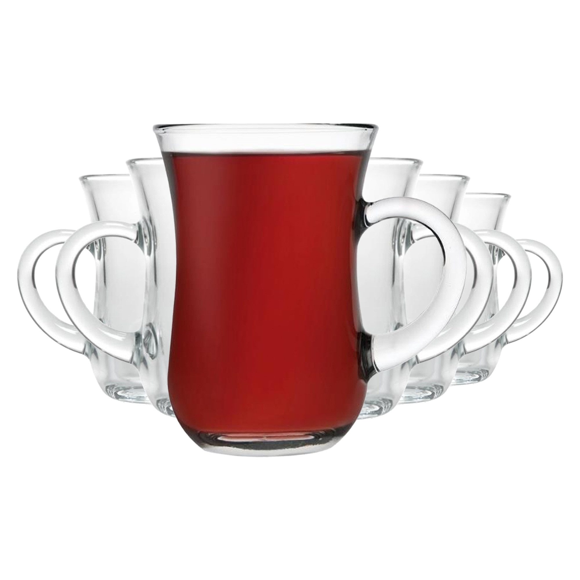 Pasabahce Gläser-Set Keyif Teegläser Set, 6-tlg., Glas, 6er Set mit Henkel, klassisch geformt, 145 ml, spülmaschinenfest