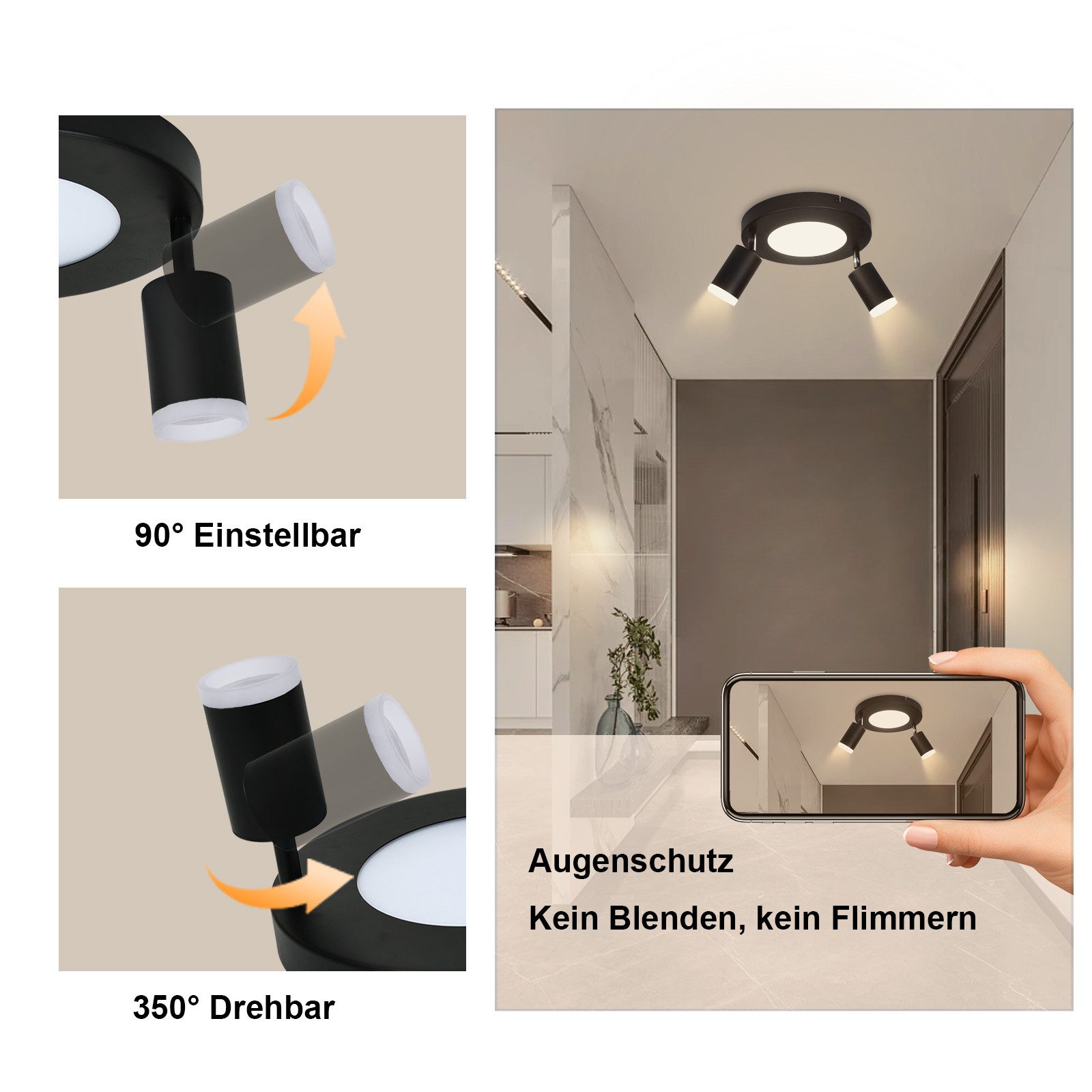 Nettlife Deckenstrahler Schwarz Schlafzimmer GU10 2/3/4 günstig online kaufen