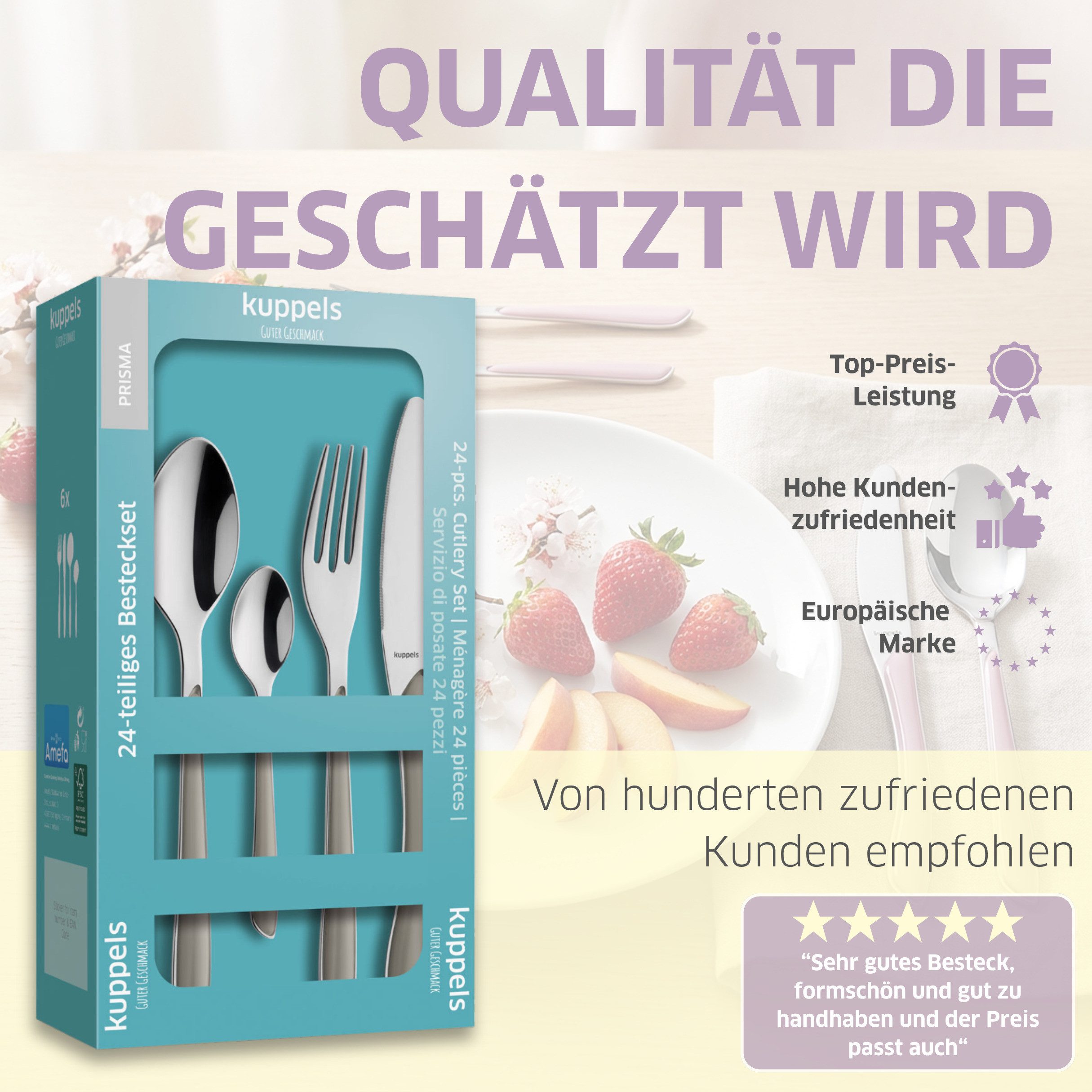 Kuppels Besteck-Set PRISMA (24-tlg), 6 Personen, Edelstahl Rostfrei 18/0, spülmaschinenfest, in taupe, hochglanzpoliert – Bild 4 von 5