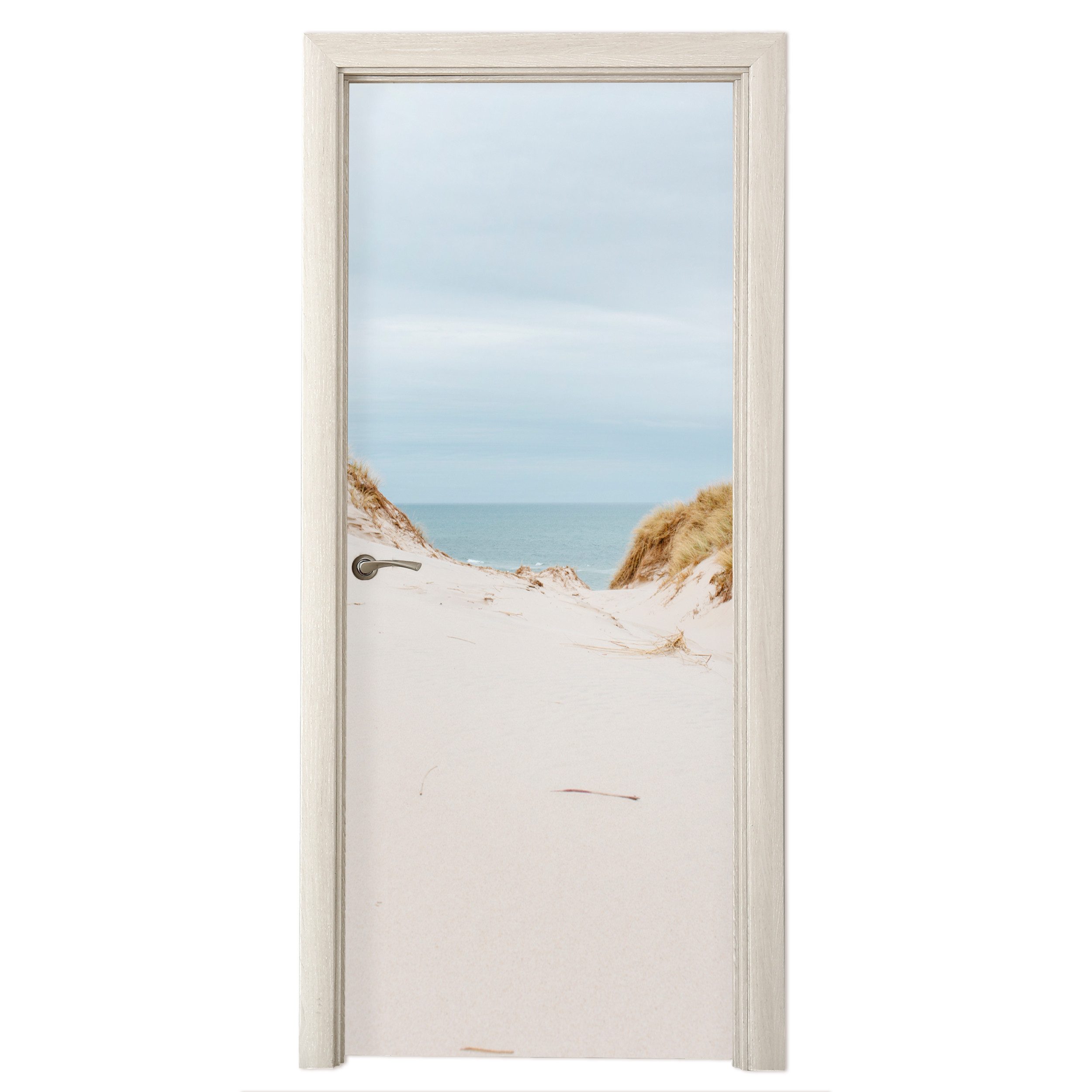 MuchoWow Türtapete Das Meer hinter den Dünen, Matt, bedruckt, (1 St), Selbstklebende Tapete, Folie für Möbel, 70x215 cm