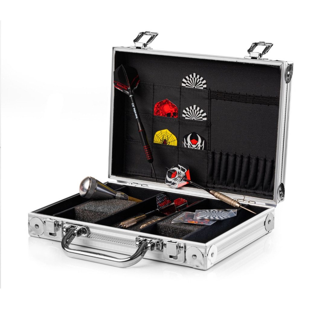 Karella Dartpfeil Dartkoffer Alu PAK Luxus silber/aluminium, Dart Case Etui Tasche für Dartpfeile Flights