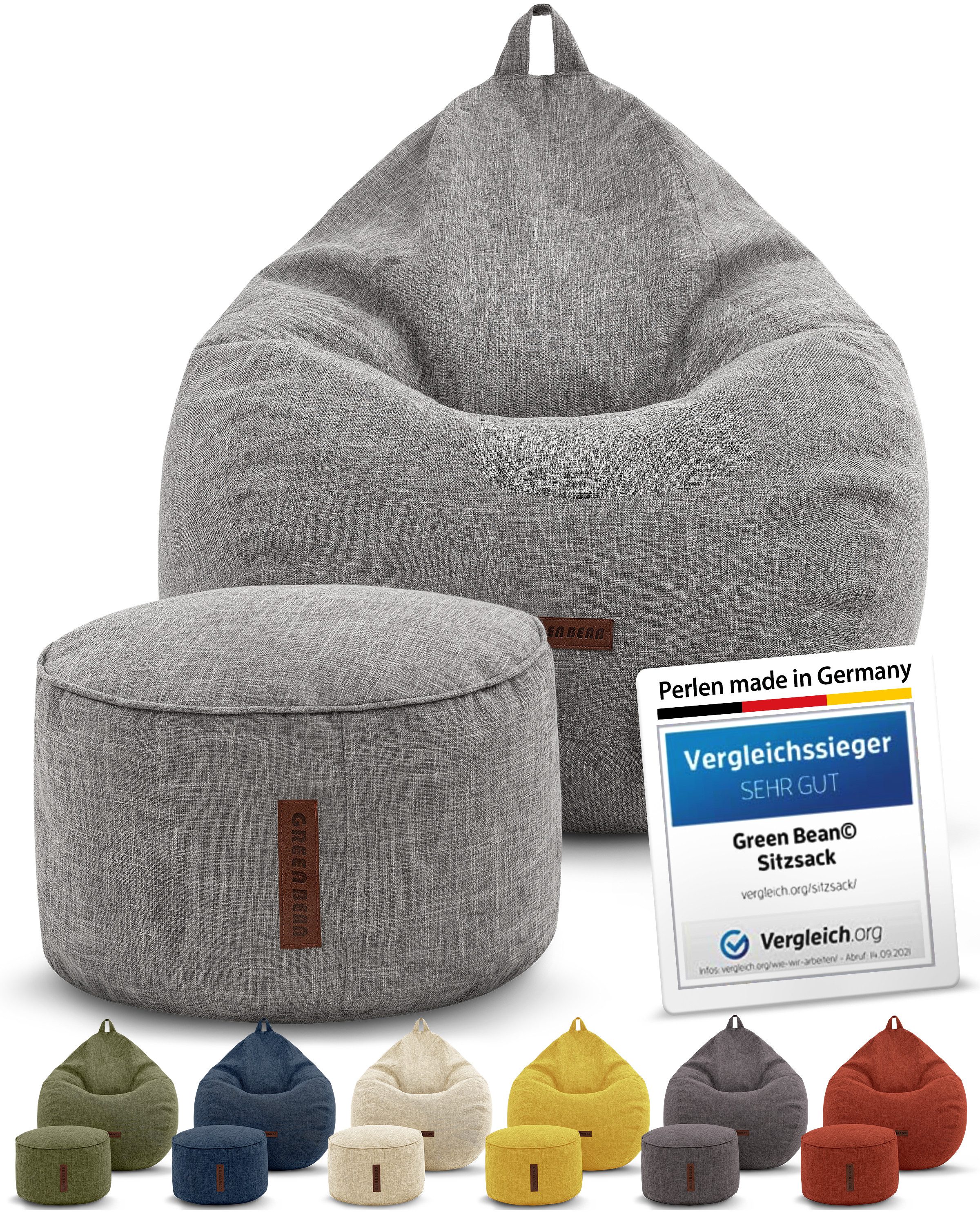 Green Bean Sitzsack Indoor Sitzsack L Home Linen + Hocker (2er Set Indoor Sitzsack 80x90x50cm + Sitzpouf 45x25cm mit EPS-Perlen Füllung -, Fußhocker Fußkissen S – Bild 4 von 5