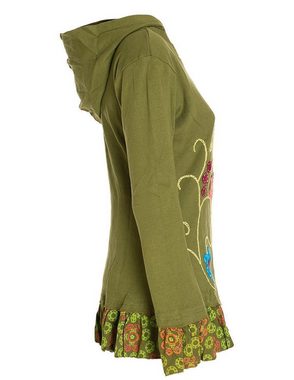 Vishes Kapuzensweatjacke Damen Sommerjacke Blumen-Strickjacke Elfenjacke Kapuzi Rüschen Retro, Gothik, Boho Style