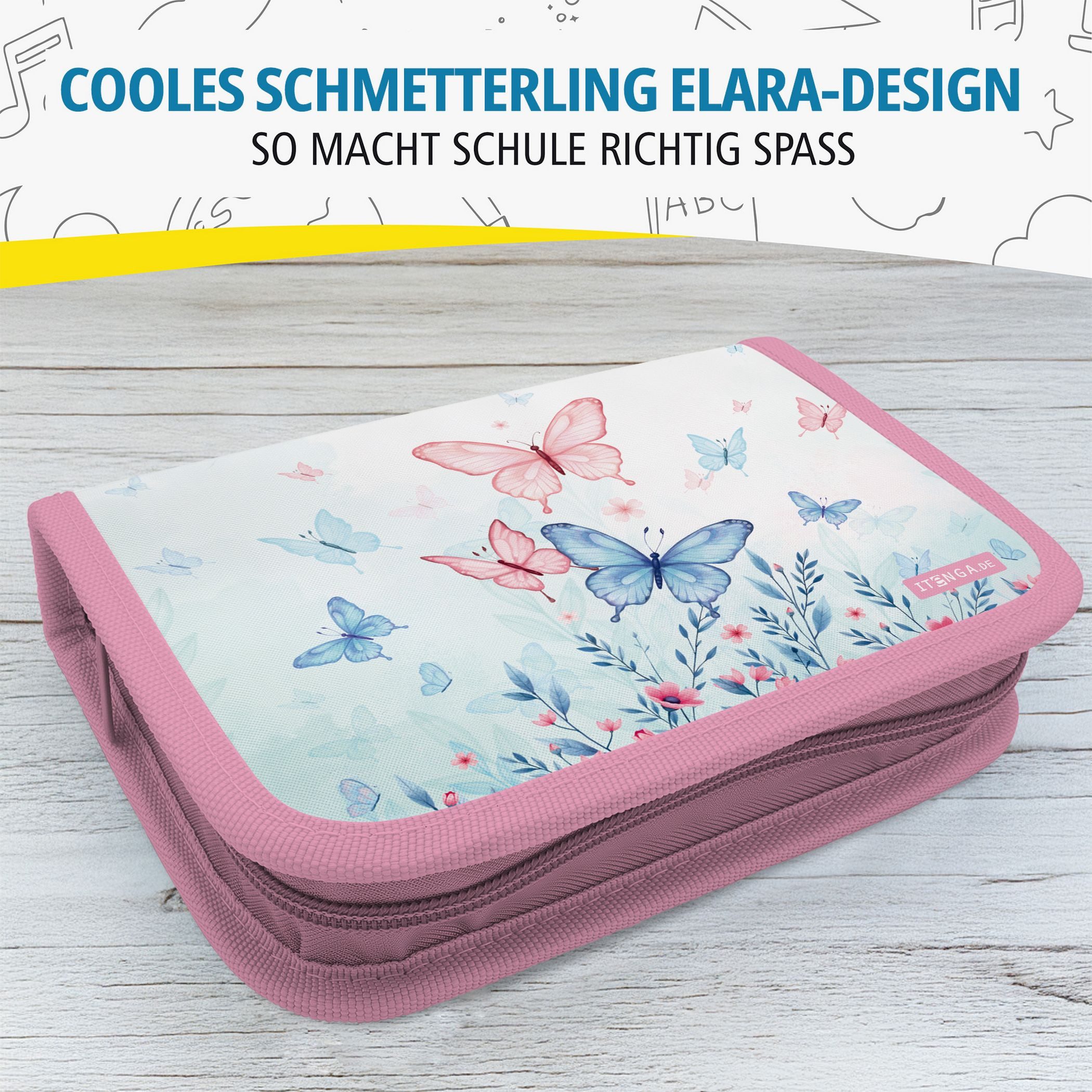 itenga Federmäppchen itenga Schüler-Etui Mäppchen Schmetterling Elara 28 teilig (gefüllt) 1