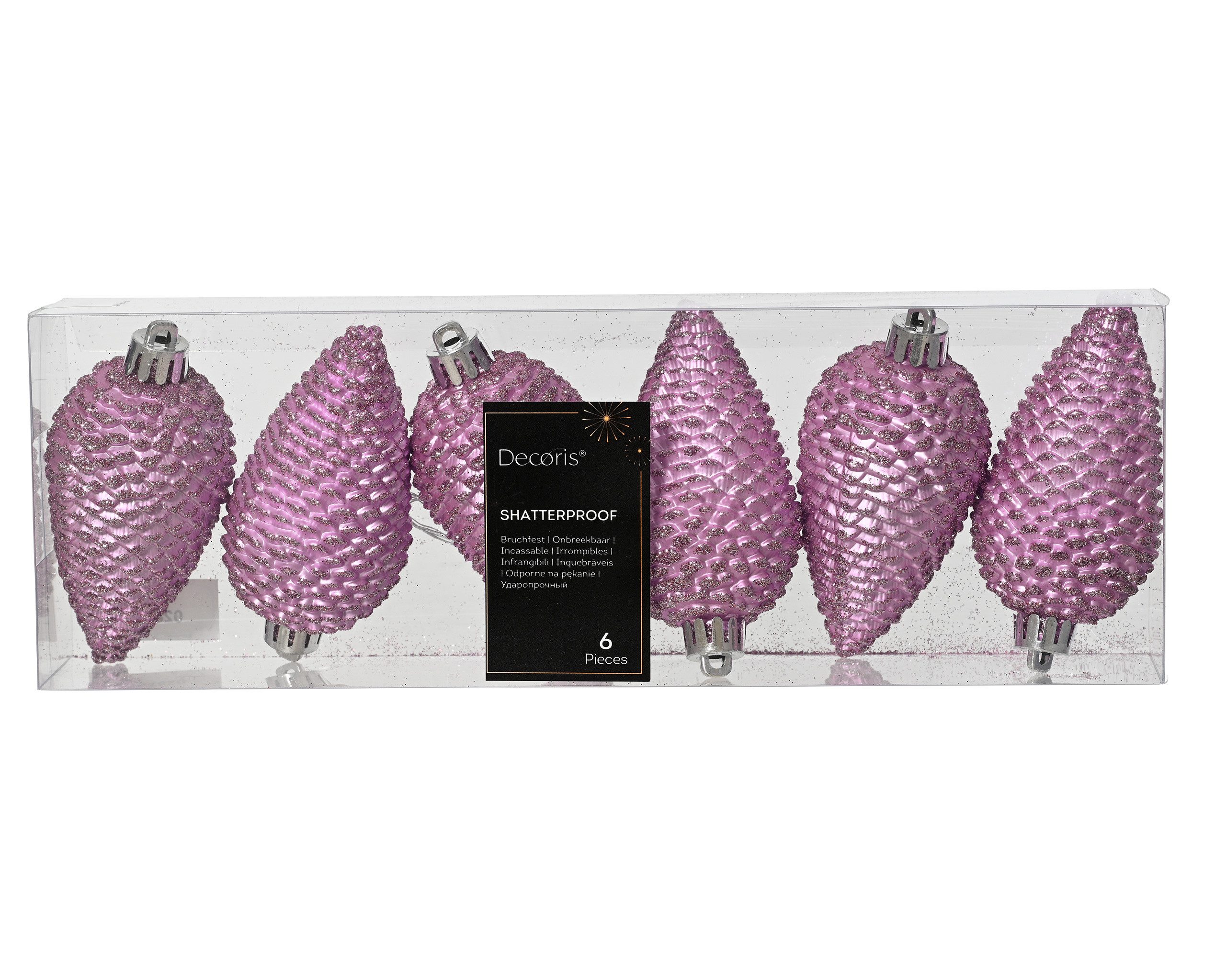 Kaemingk Christbaumschmuck, Christbaumschmuck Zapfen 8cm Kunststoff 6 Stück - Helllila