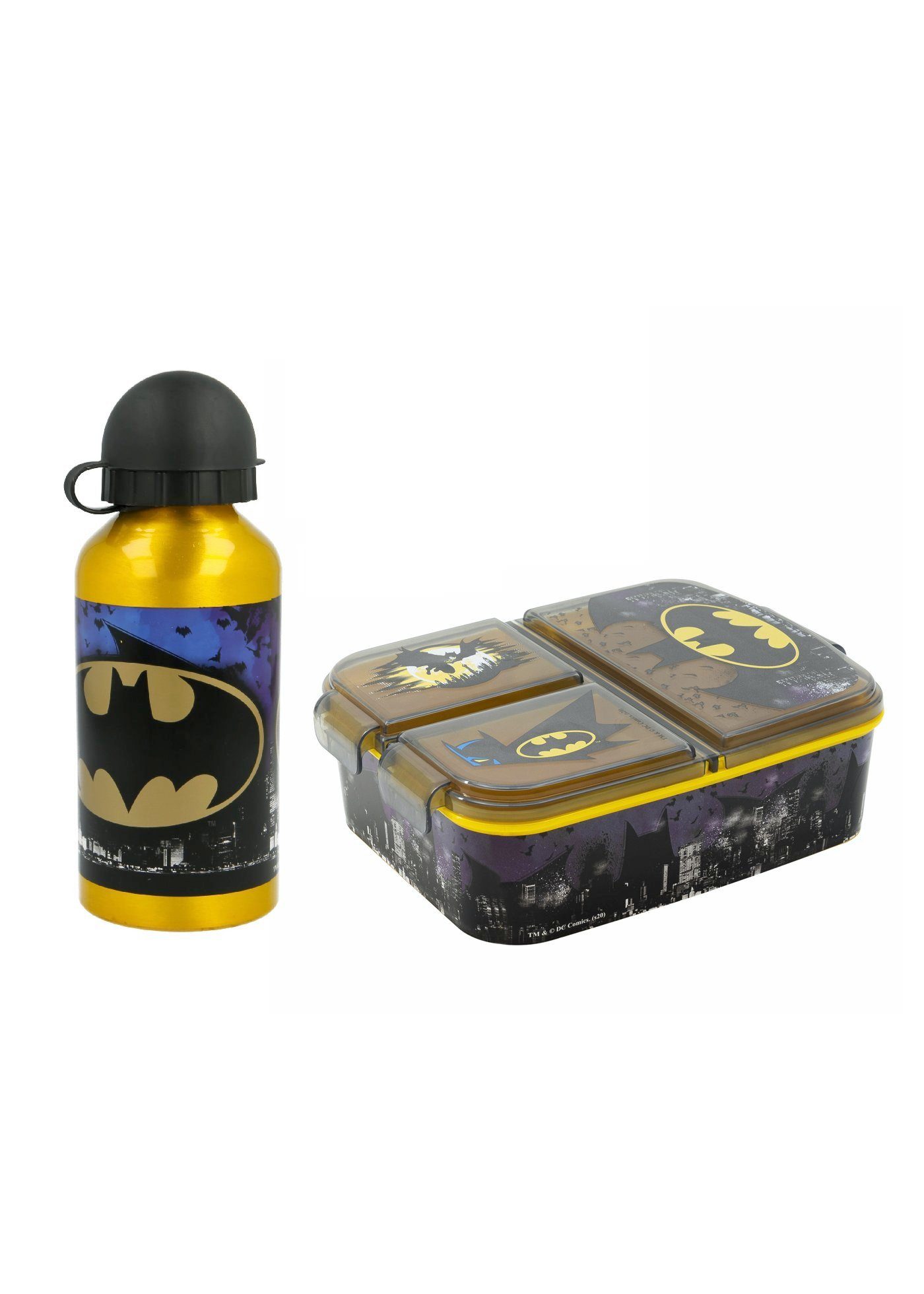 Batman Lunchbox Lunch-Set Premium Brotdose + Alu-Trinkflasche Sportflasche Batman, (SET, 2-tlg) | Lunchboxen