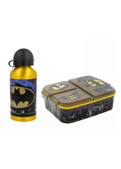 Batman Lunchbox Lunch-Set Premium Brotdose + Alu-Trinkflasche Sportflasche Batman, (SET, 2-tlg)
