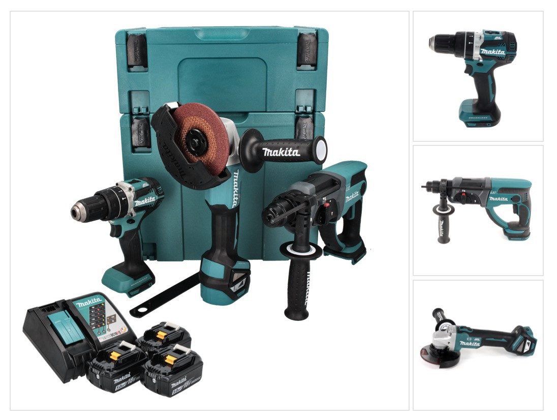 Makita Akku-Schlagbohrschrauber DLX 3093 TJ Akku Spezial Set 18 V mit DHP 484 54 Nm + DHR 202 2,0 J von Makita