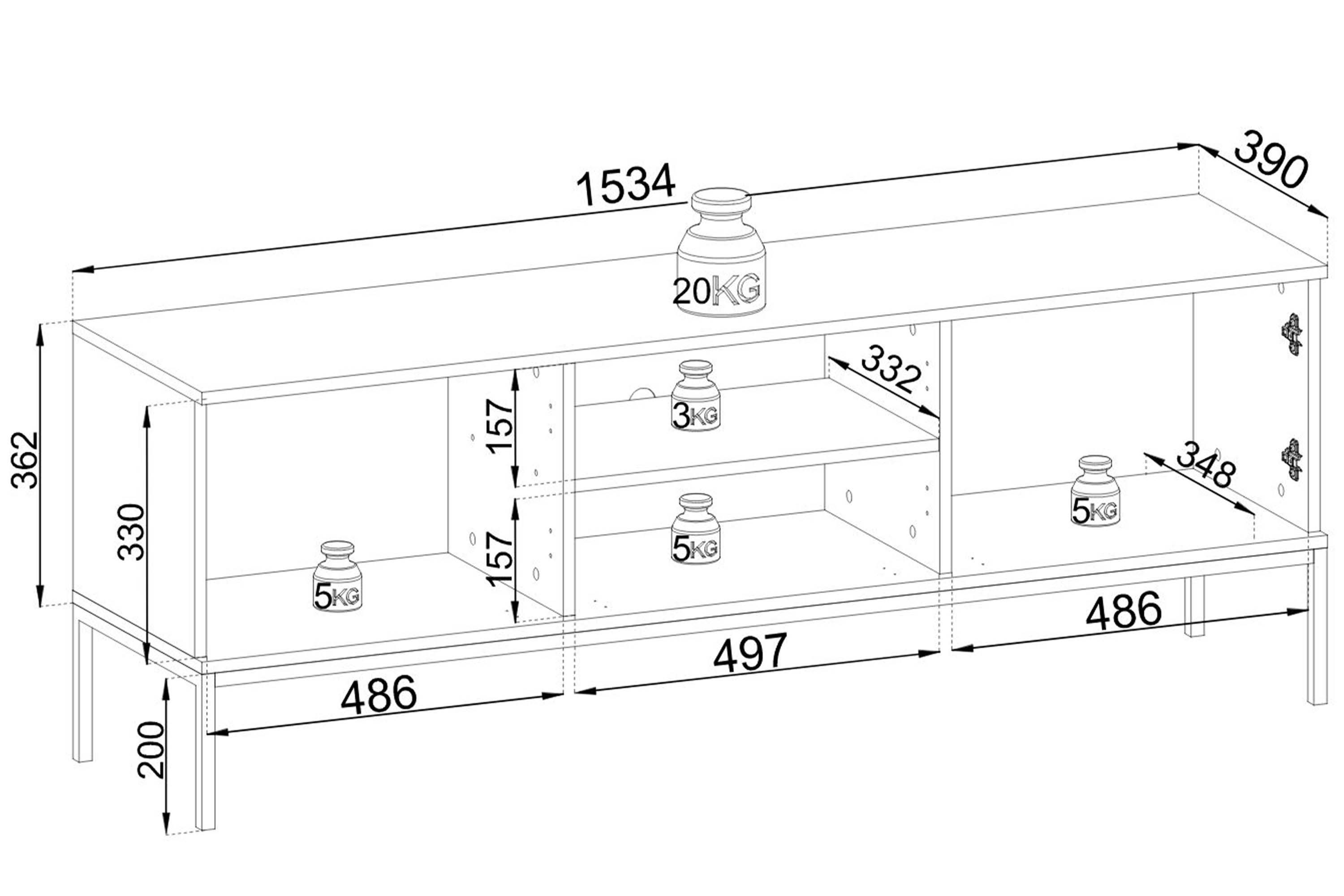 KONSIMO® TV-Schrank FONTE Lowboard, TV-Board, Fernsehtisch, hergestellt in der EU (Breite 154 cm, getönte Glastüren) geriffelte Fronten, mit LED-Beleuchtung, Push-to-Open