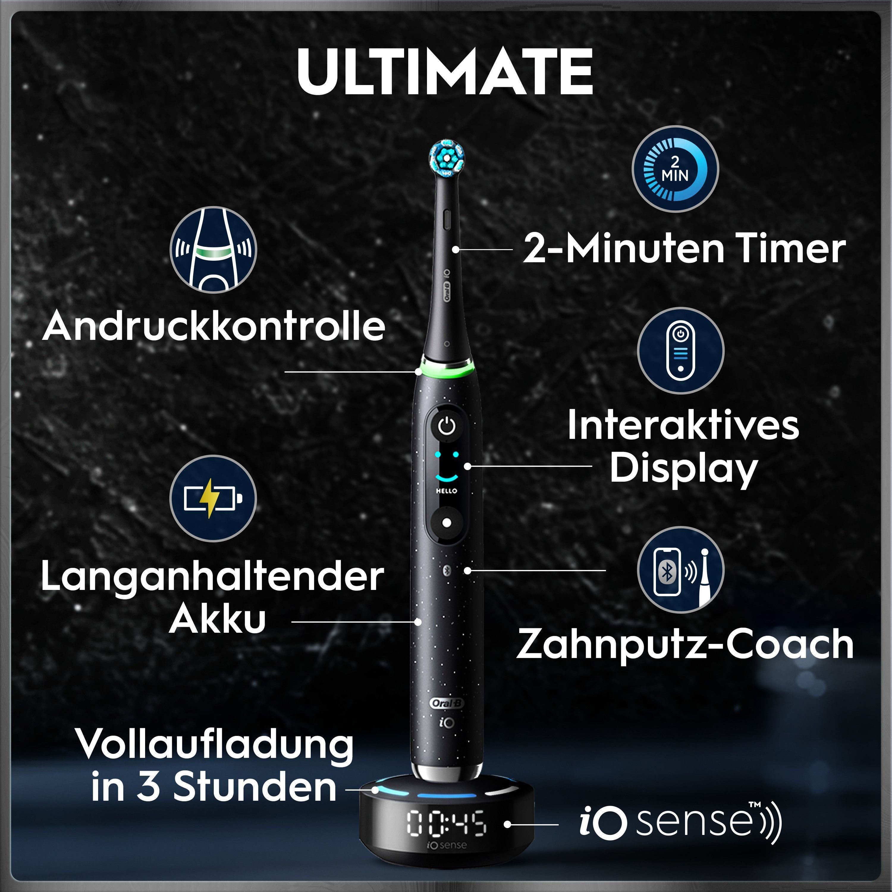 Oral-B Elektrische Zahnbürste Oral-B iO Series 10, Aufsteckbürsten: 1 St., 1 Aufsteckbürste, Aufsteckbürstenhalter, Lade-Reise-Etui, iO Sense Zahnputz-Coach, Sc – Bild 4 von 5